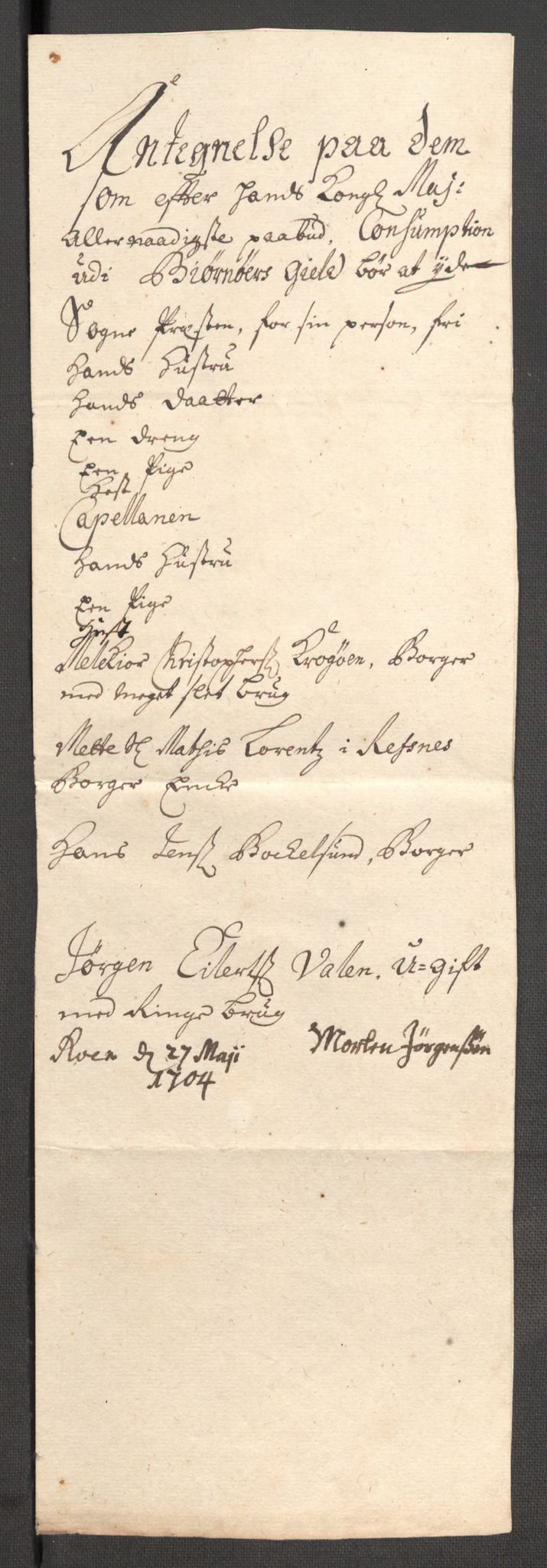 Rentekammeret inntil 1814, Reviderte regnskaper, Fogderegnskap, AV/RA-EA-4092/R57/L3856: Fogderegnskap Fosen, 1704-1705, p. 146