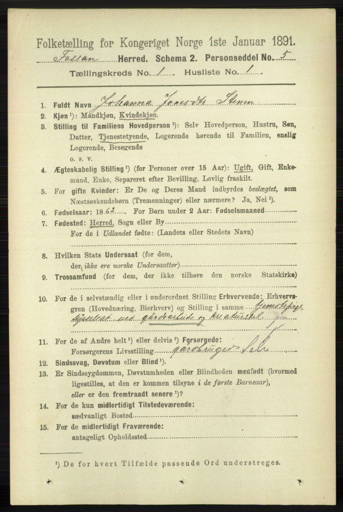 RA, 1891 census for 1129 Forsand, 1891, p. 63