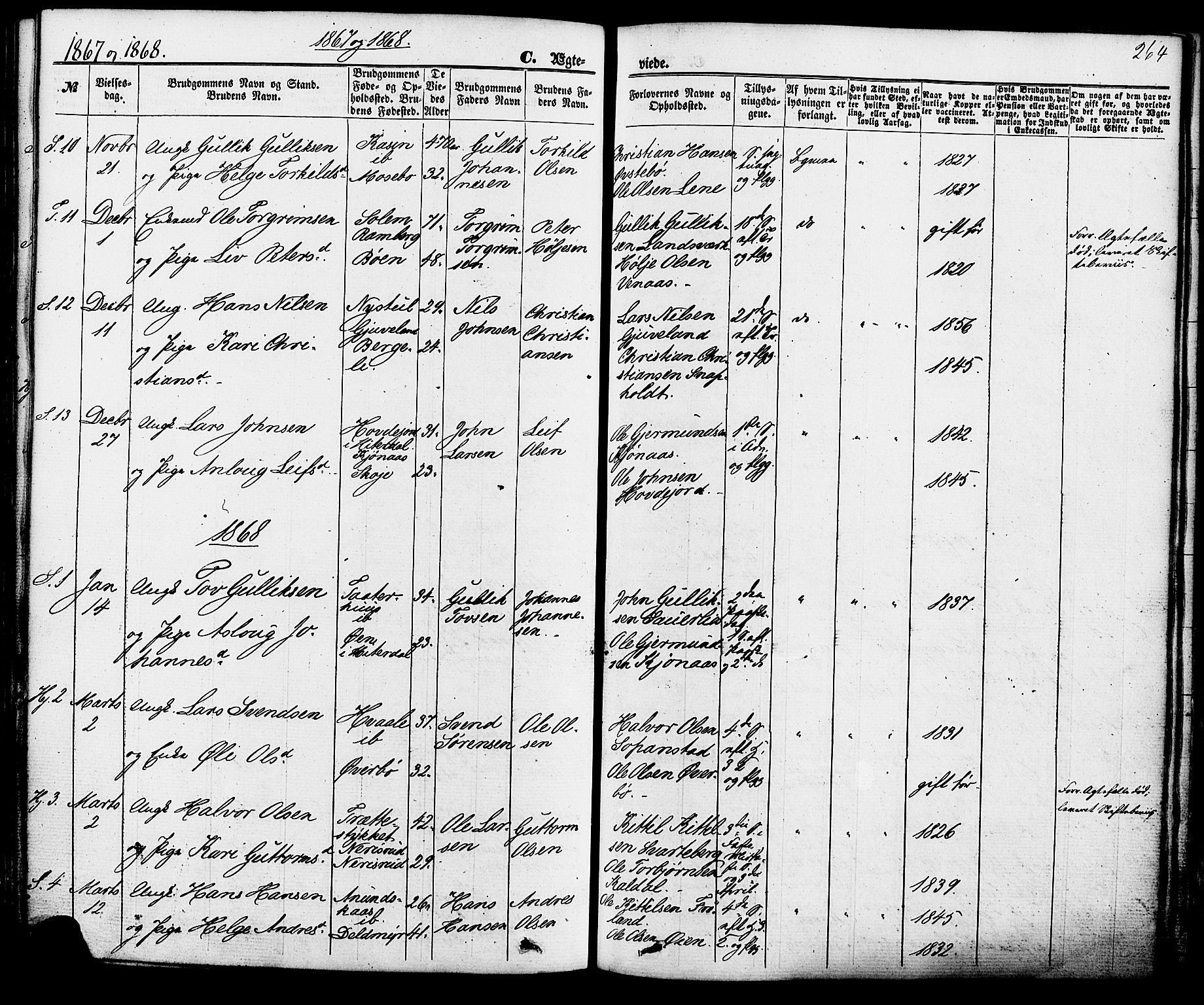 Hjartdal kirkebøker, SAKO/A-270/F/Fa/L0009: Parish register (official) no. I 9, 1860-1879, p. 264