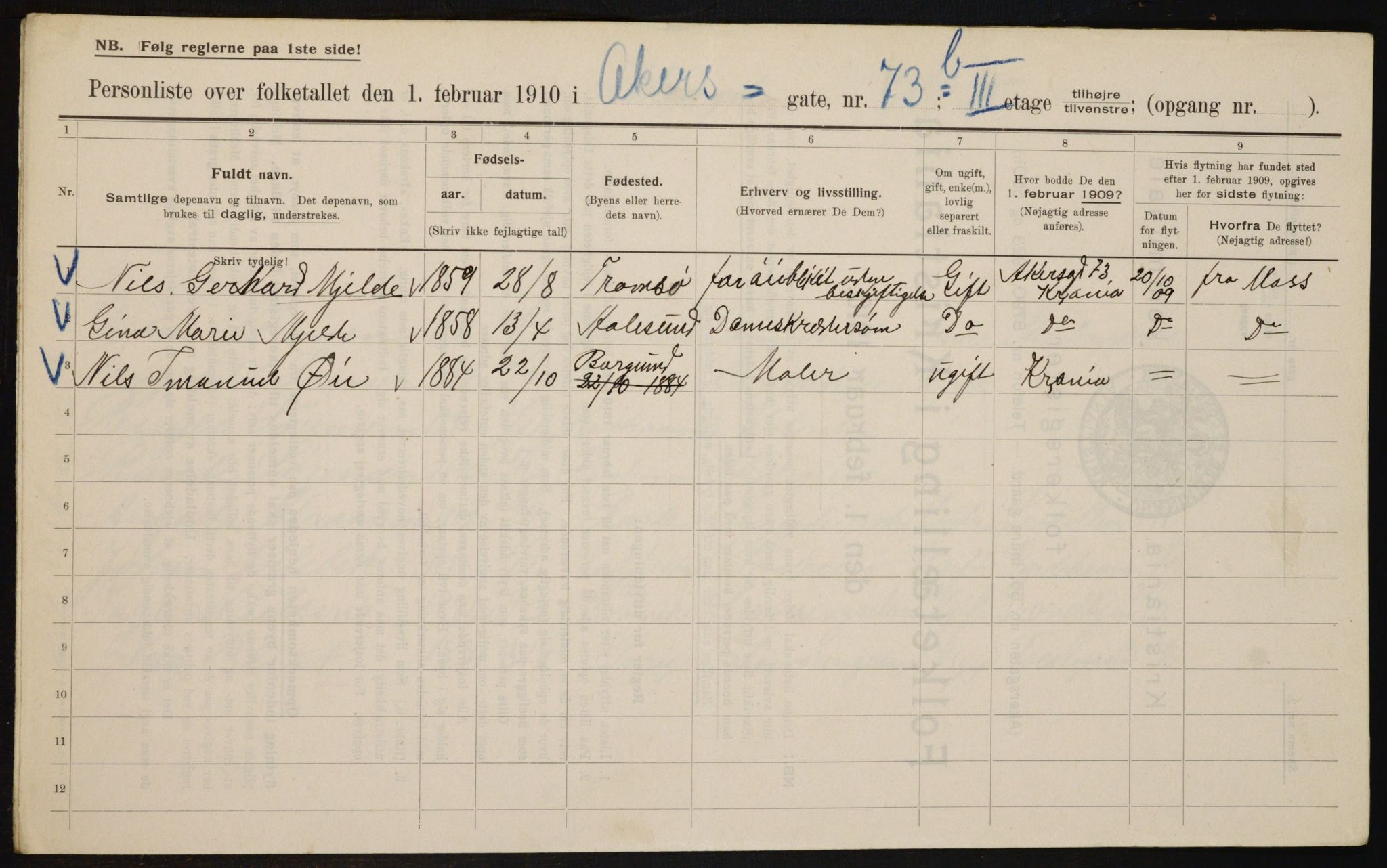 OBA, Municipal Census 1910 for Kristiania, 1910, p. 744