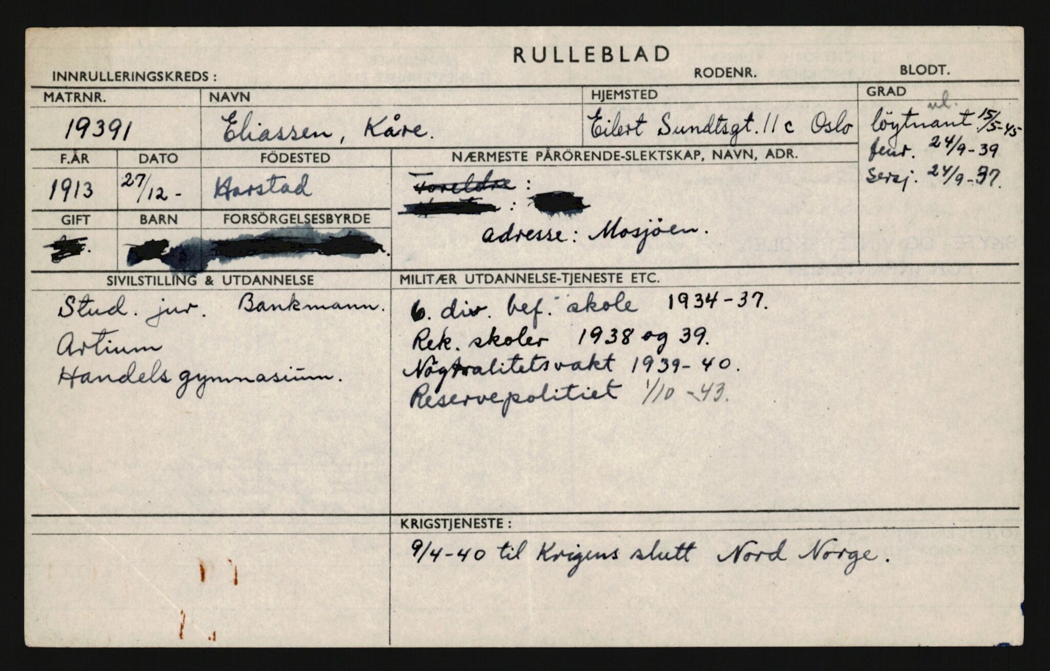 Forsvaret, Sør-Hålogaland landforsvar, AV/RA-RAFA-2552/P/Pa/L0302: Personellmapper for slettet personell, yrkesbefal og vernepliktig befal, født 1913-1916, 1932-1976, p. 38