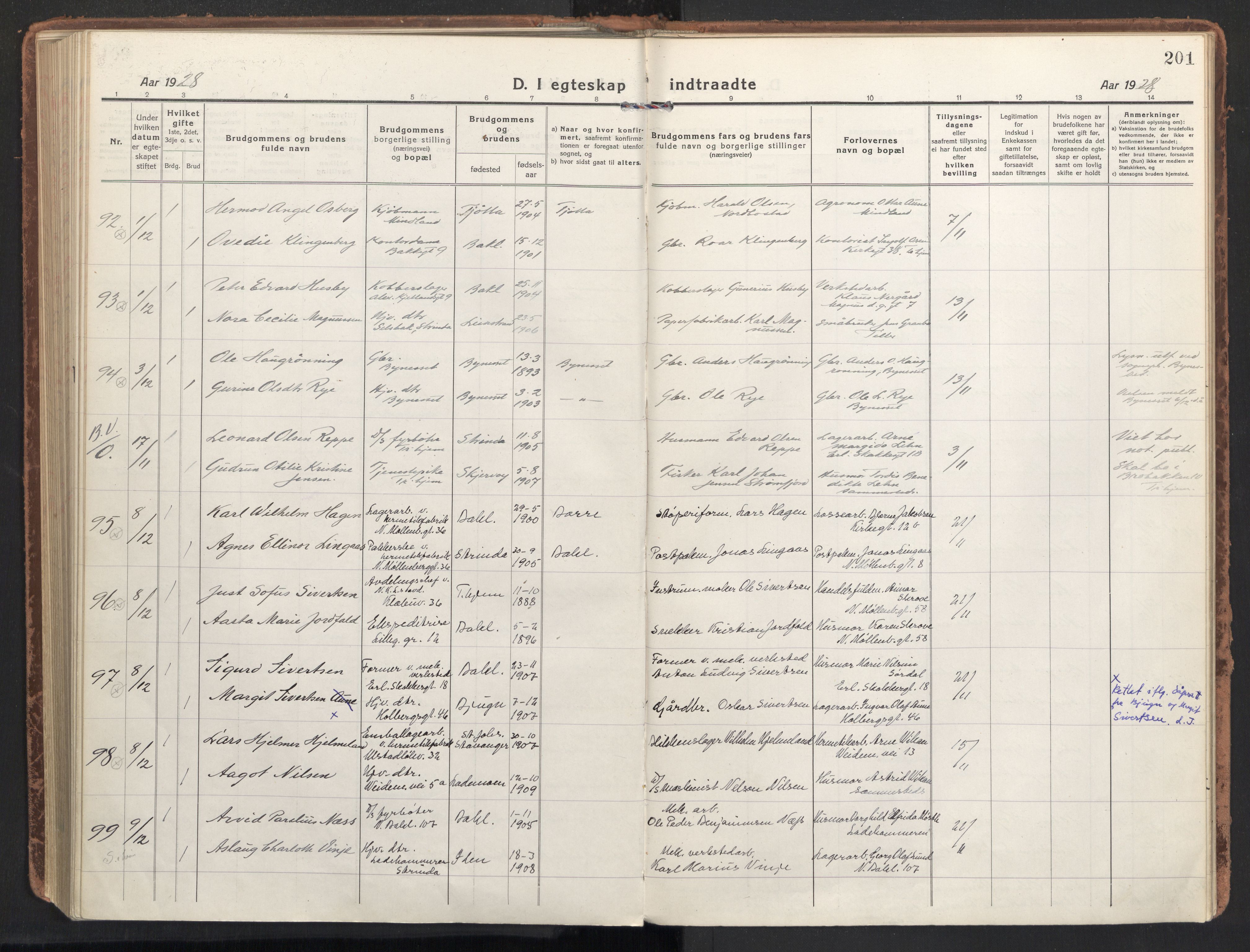 Ministerialprotokoller, klokkerbøker og fødselsregistre - Sør-Trøndelag, AV/SAT-A-1456/604/L0206: Parish register (official) no. 604A26, 1917-1931, p. 201