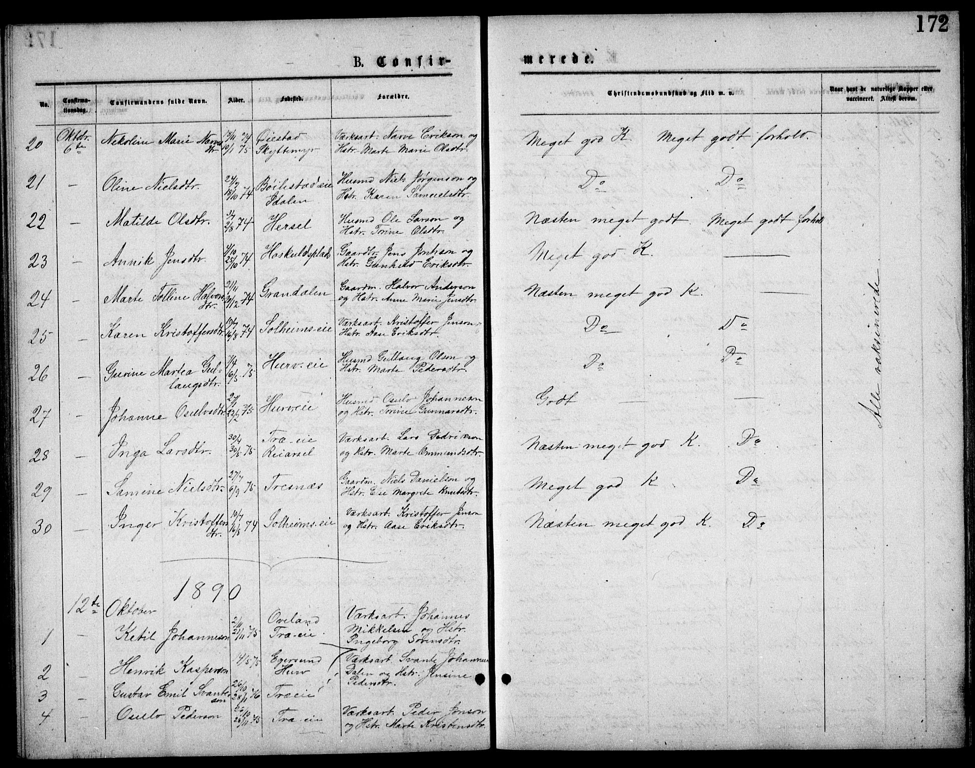 Froland sokneprestkontor, SAK/1111-0013/F/Fb/L0009: Parish register (copy) no. B 9, 1875-1893, p. 172