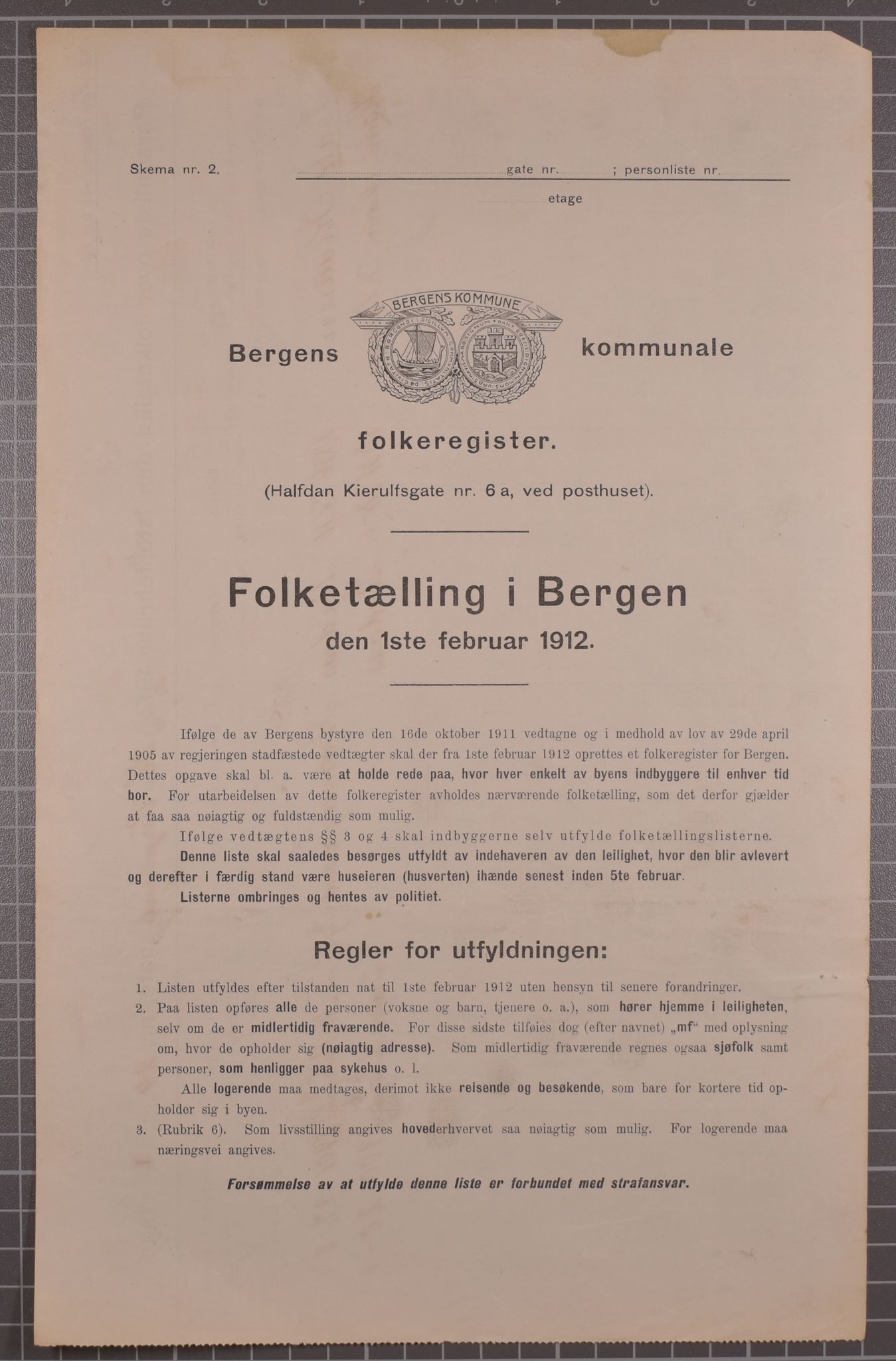 SAB, Municipal Census 1912 for Bergen, 1912, p. 2886