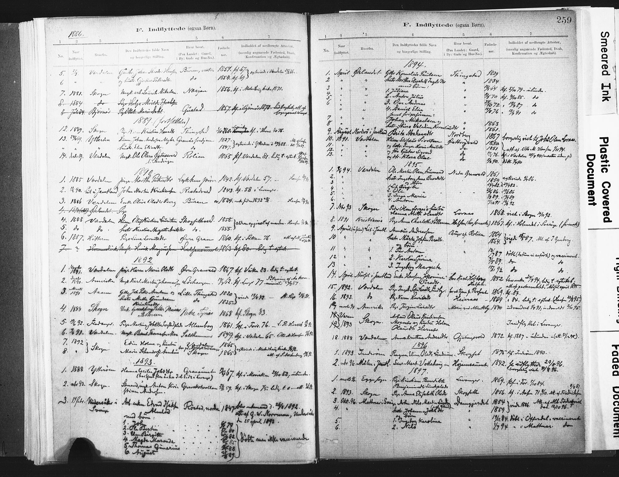 Ministerialprotokoller, klokkerbøker og fødselsregistre - Nord-Trøndelag, SAT/A-1458/721/L0207: Parish register (official) no. 721A02, 1880-1911, p. 259