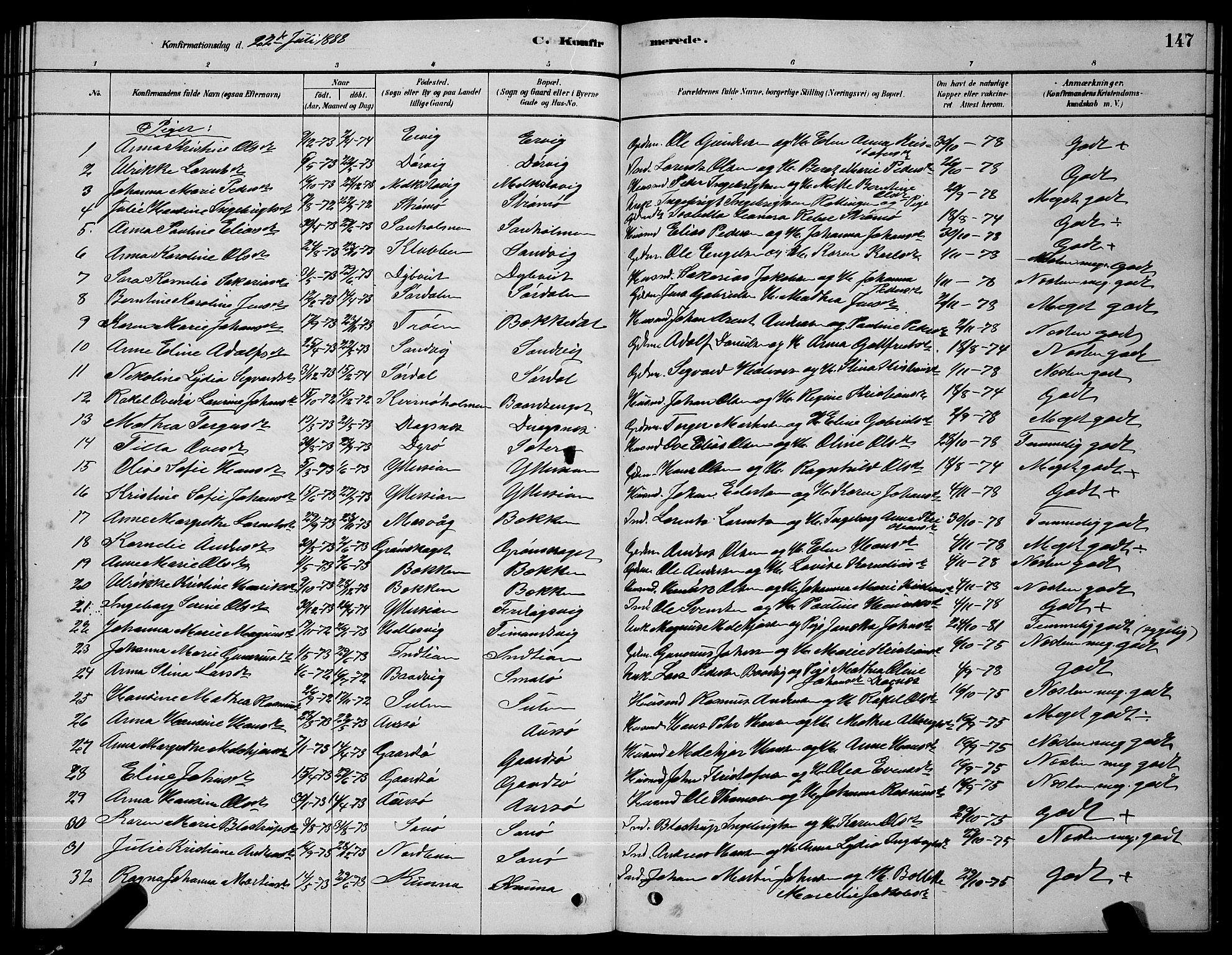 Ministerialprotokoller, klokkerbøker og fødselsregistre - Sør-Trøndelag, AV/SAT-A-1456/640/L0585: Parish register (copy) no. 640C03, 1878-1891, p. 147