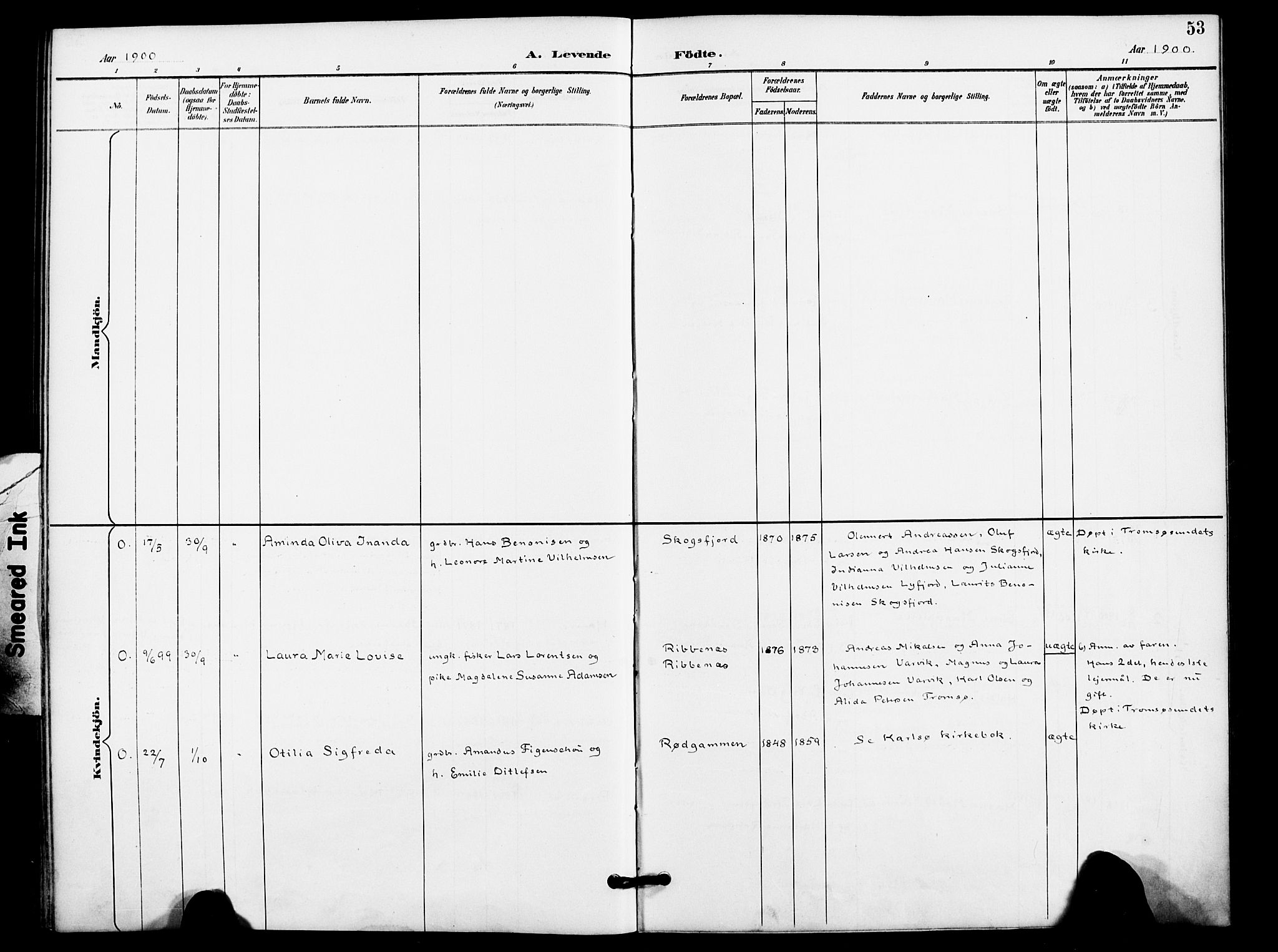 Karlsøy sokneprestembete, AV/SATØ-S-1299/H/Ha/Haa/L0012kirke: Parish register (official) no. 12, 1892-1902, p. 53