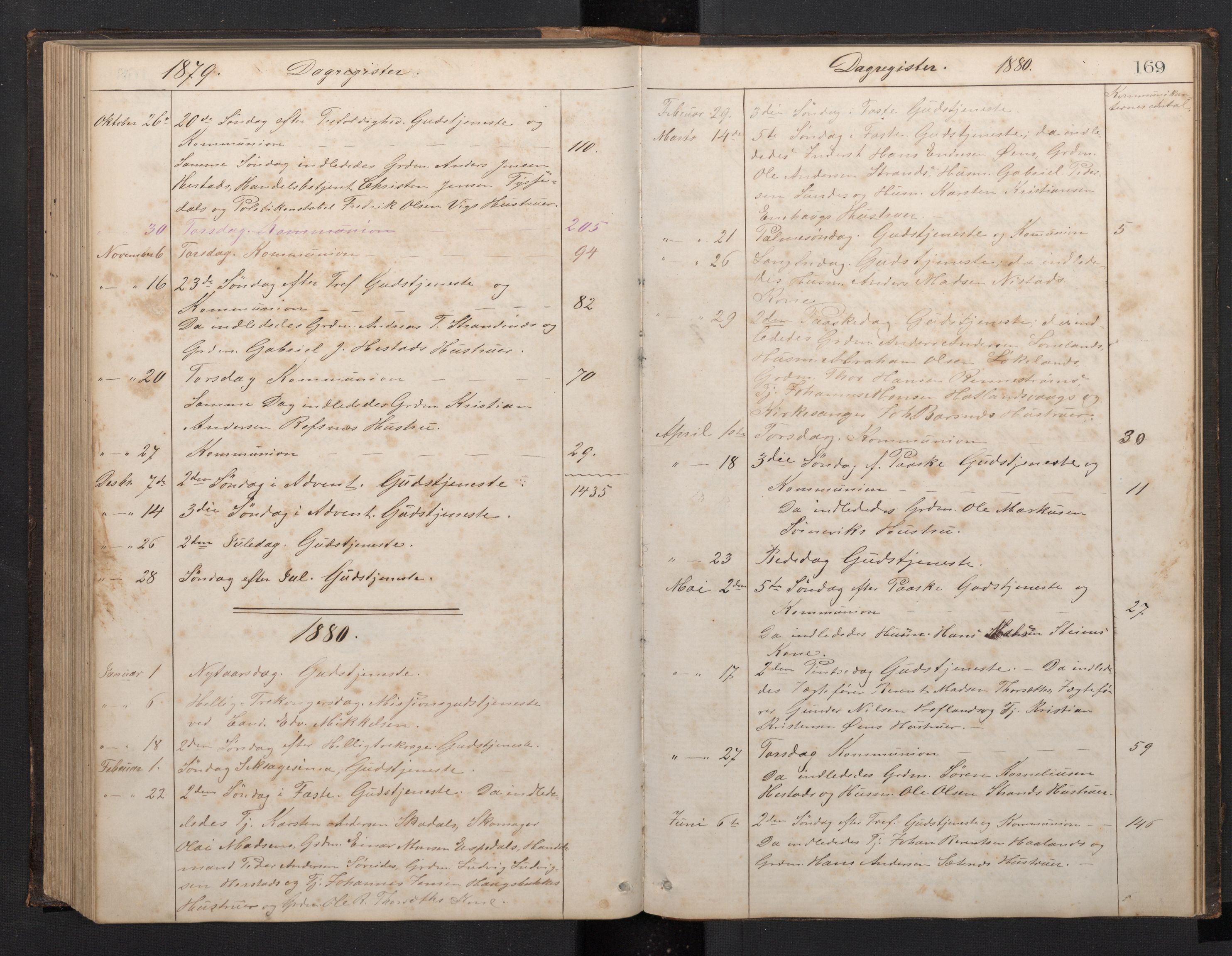 Fjaler sokneprestembete, AV/SAB-A-79801/H/Hab/Habc/L0002: Parish register (copy) no. C 2, 1879-1893, p. 168b-169a