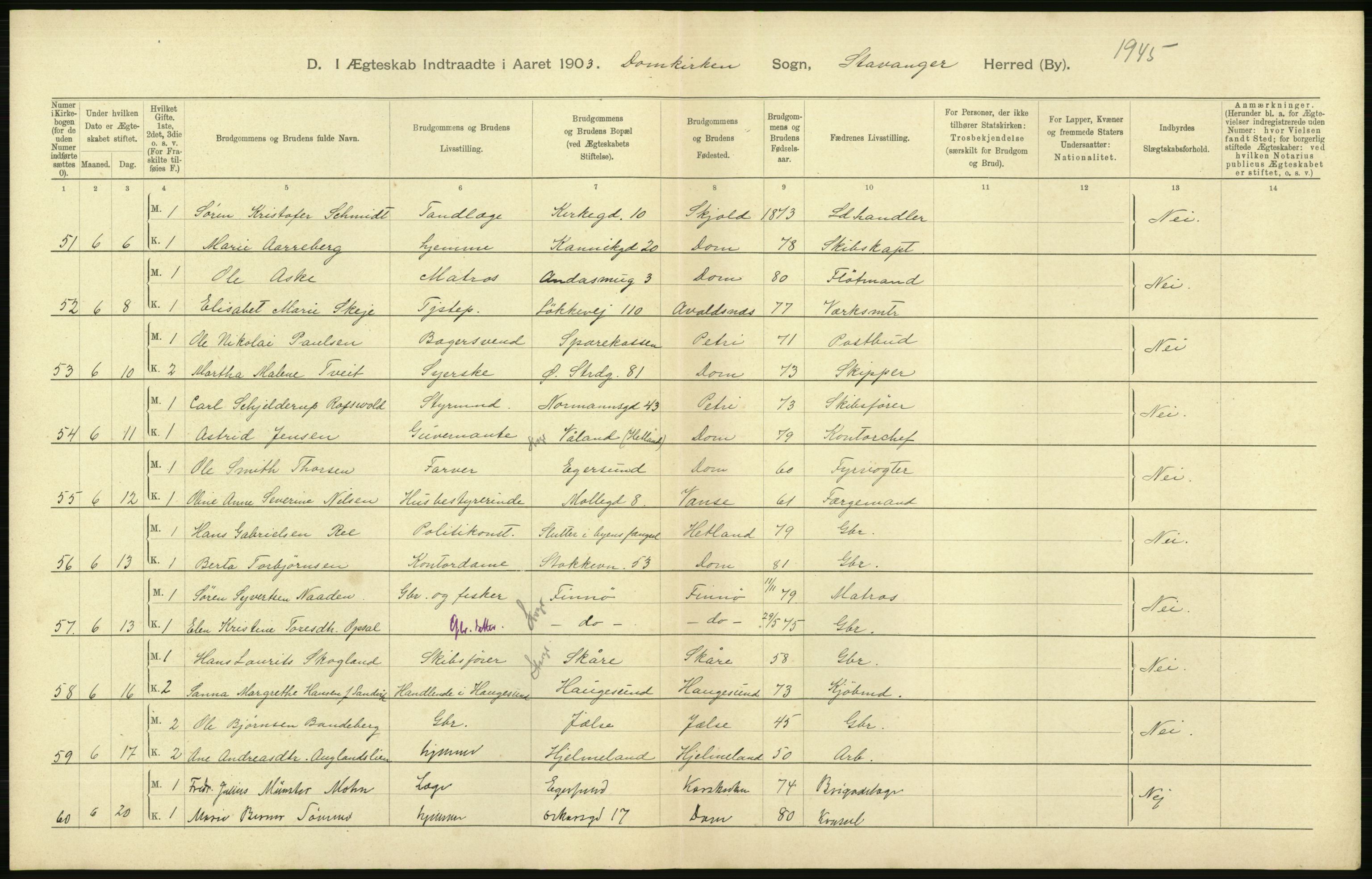 Statistisk sentralbyrå, Sosiodemografiske emner, Befolkning, AV/RA-S-2228/D/Df/Dfa/Dfaa/L0012: Stavanger amt: Fødte, gifte, døde, 1903, p. 604