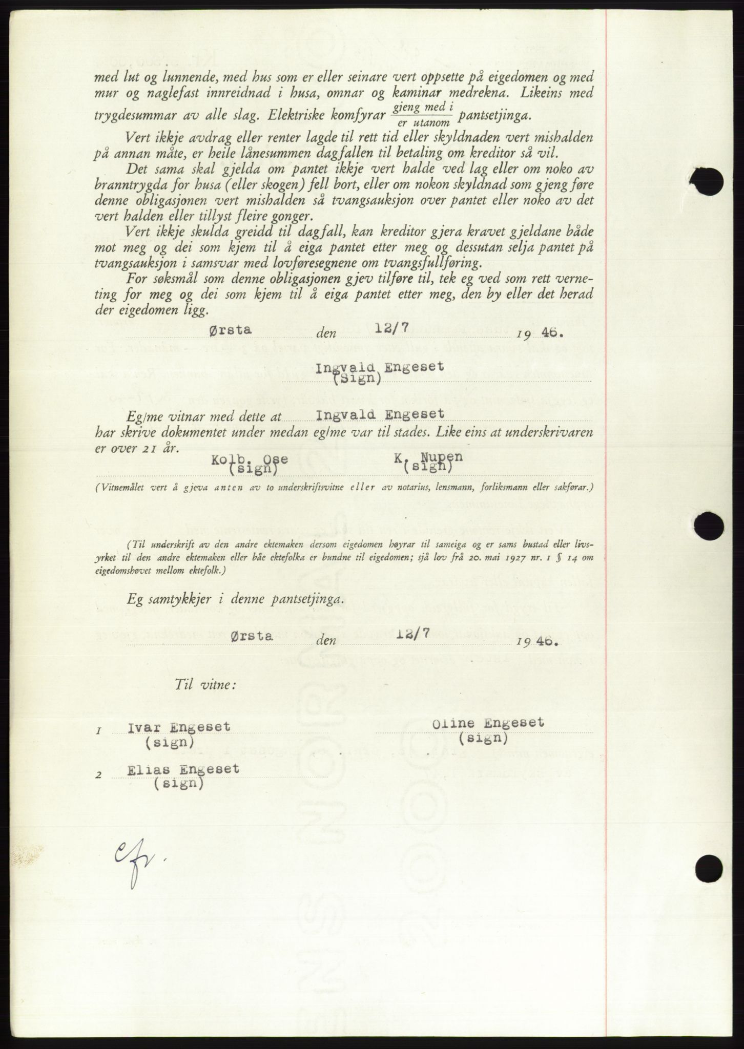 Søre Sunnmøre sorenskriveri, AV/SAT-A-4122/1/2/2C/L0114: Mortgage book no. 1-2B, 1943-1947, Diary no: : 848/1946