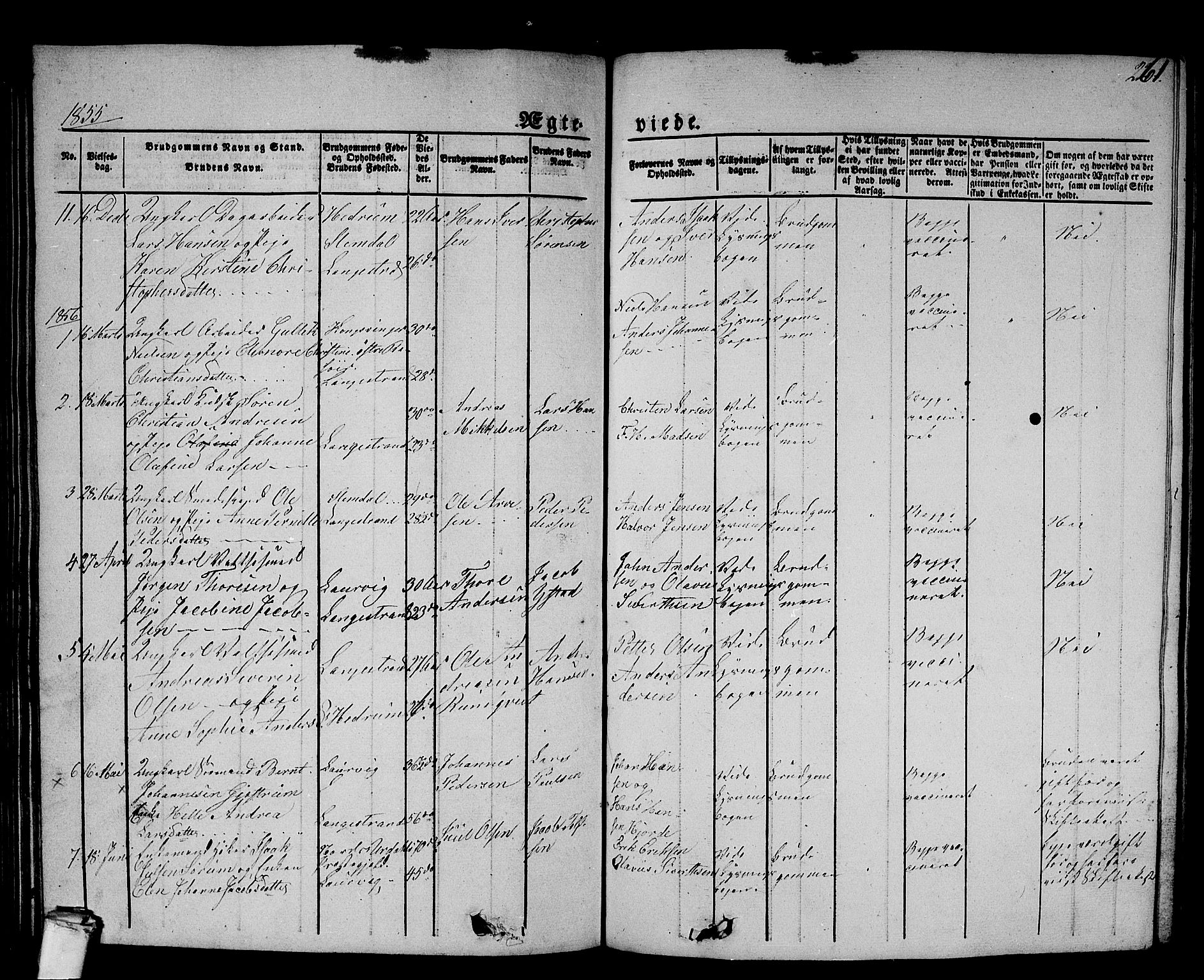 Larvik kirkebøker, AV/SAKO-A-352/G/Gb/L0002: Parish register (copy) no. II 2, 1843-1866, p. 261