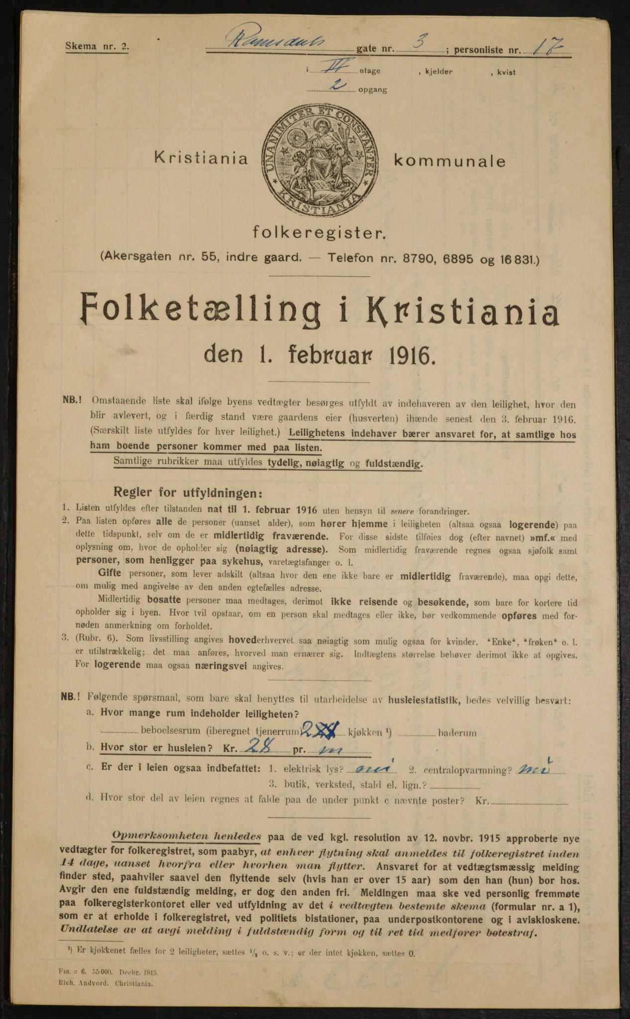 OBA, Municipal Census 1916 for Kristiania, 1916, p. 85352