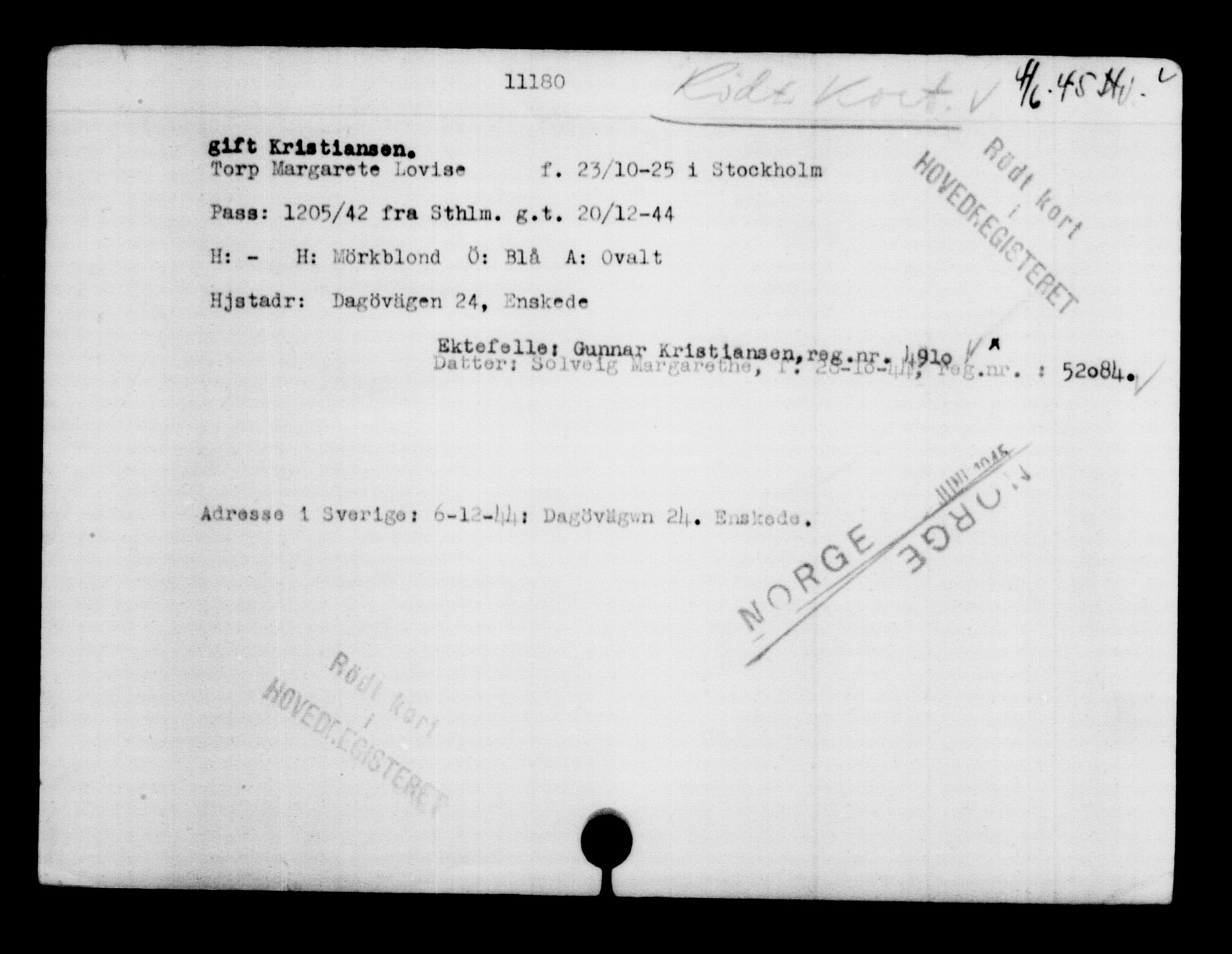 Utenriksstasjonene, Legasjonen i Stockholm, Flyktningkontoret, AV/RA-S-6753/V/Va/L0006: Kjesäterkartoteket, flyktninger med registreringsnr. 9400-12711, 1940-1945, p. 2018