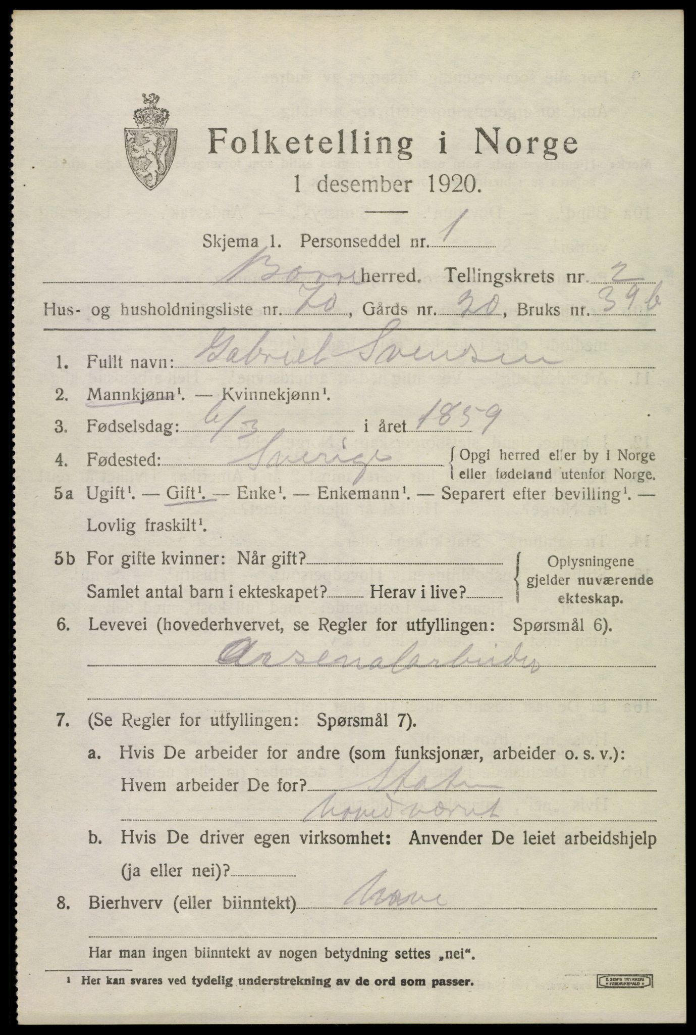 SAKO, 1920 census for Borre, 1920, p. 4976
