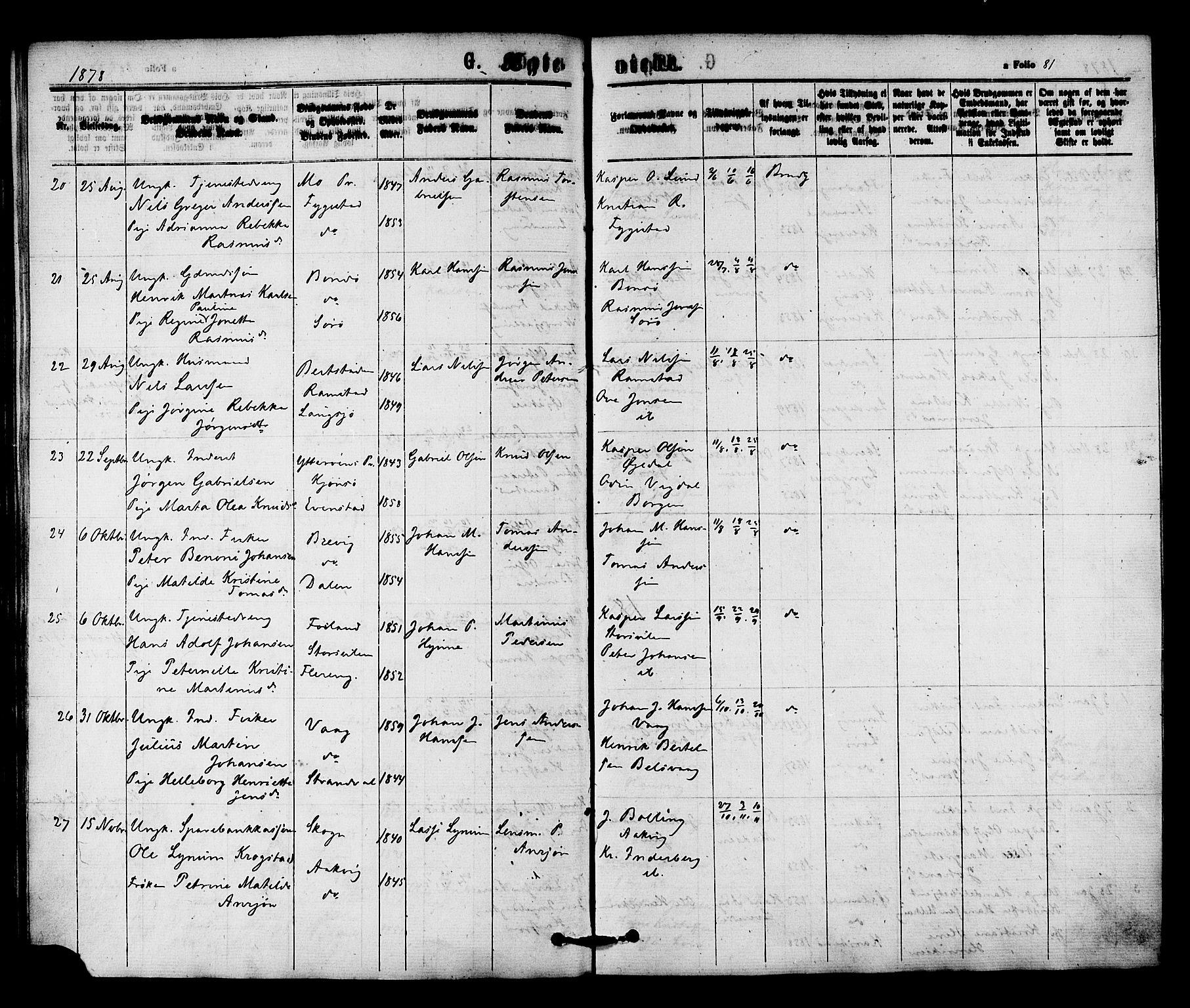 Ministerialprotokoller, klokkerbøker og fødselsregistre - Nord-Trøndelag, AV/SAT-A-1458/784/L0671: Parish register (official) no. 784A06, 1876-1879, p. 81