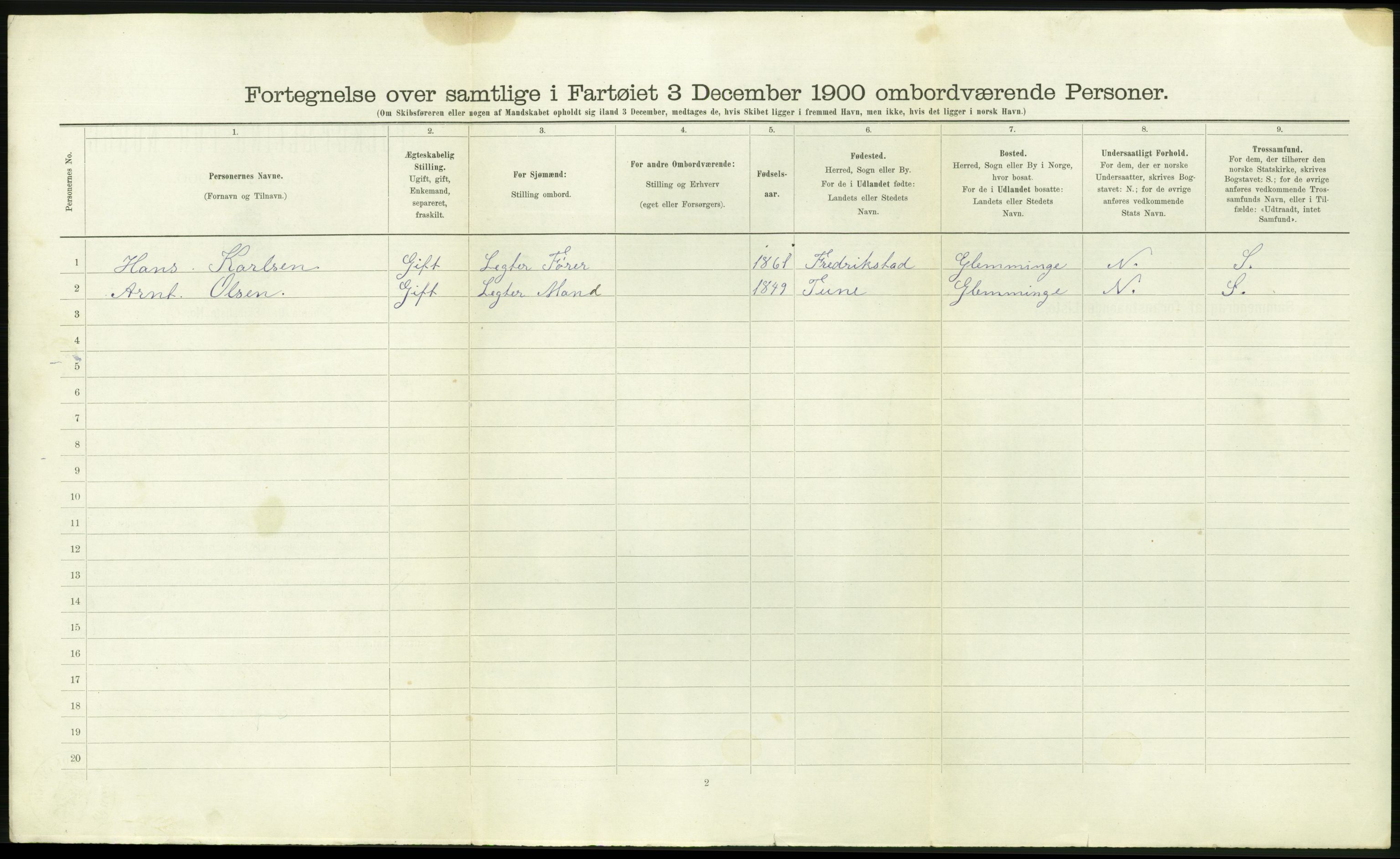 RA, 1900 Census - ship lists from ships in Norwegian harbours, harbours abroad and at sea, 1900, p. 1172