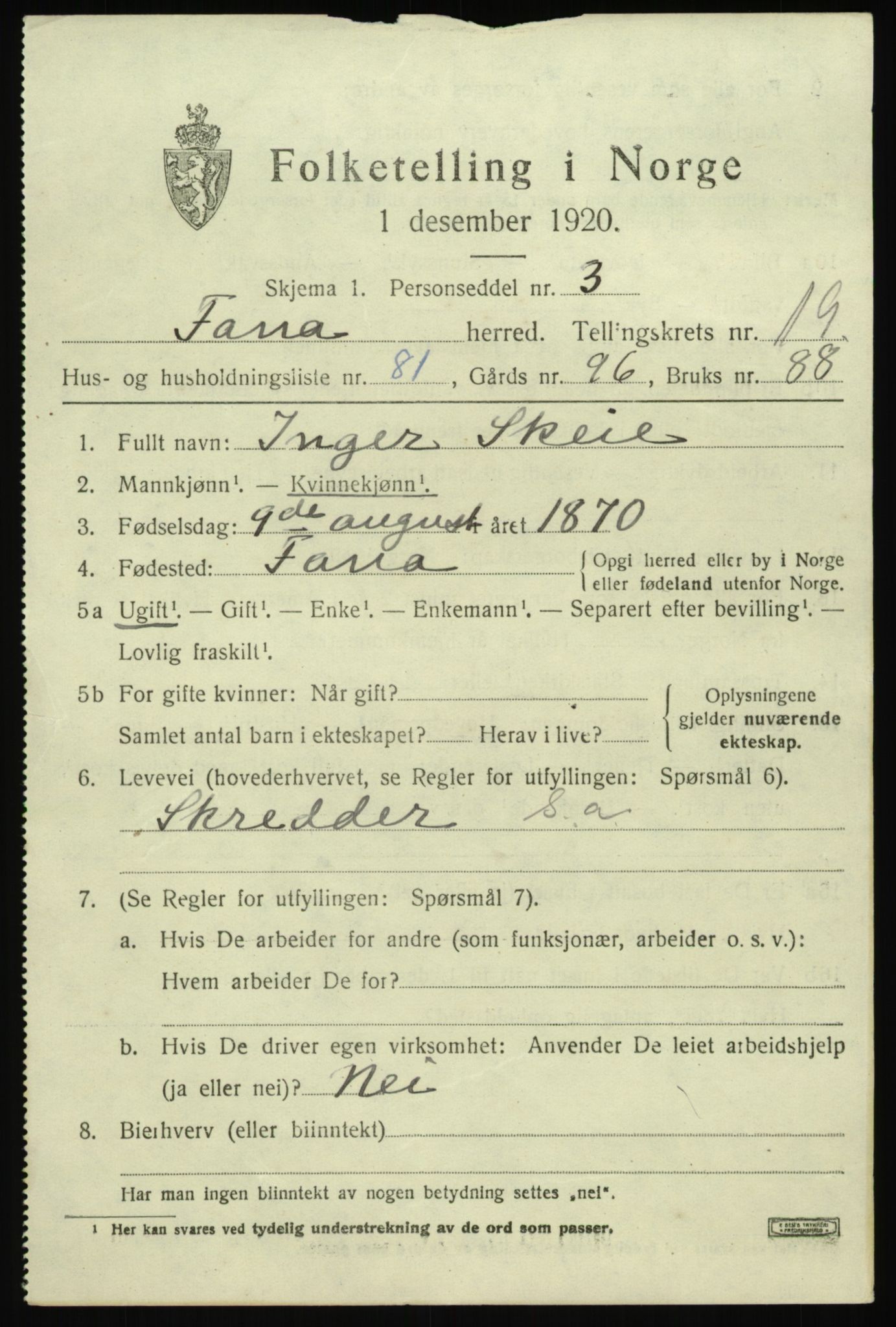 SAB, 1920 census for Fana, 1920, p. 23805