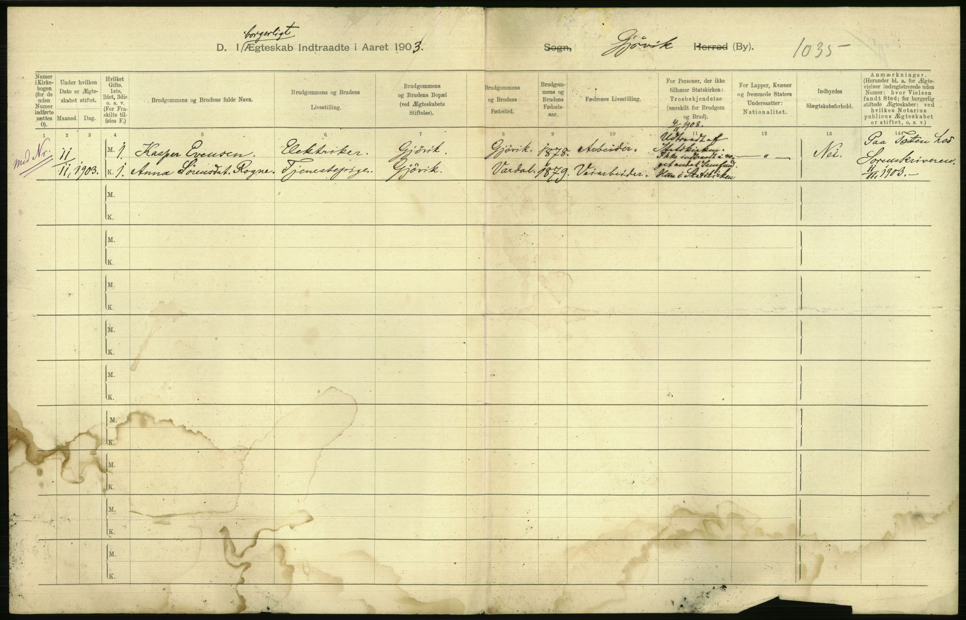 Statistisk sentralbyrå, Sosiodemografiske emner, Befolkning, AV/RA-S-2228/D/Df/Dfa/Dfaa/L0006: Kristians amt: Fødte, gifte, døde, 1903, p. 548