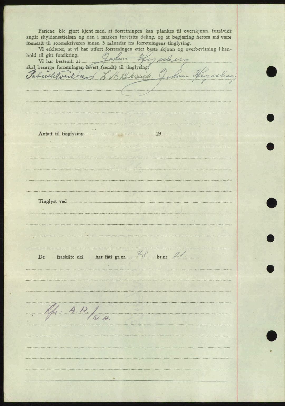 Nordmøre sorenskriveri, AV/SAT-A-4132/1/2/2Ca: Mortgage book no. A103, 1946-1947, Diary no: : 234/1947