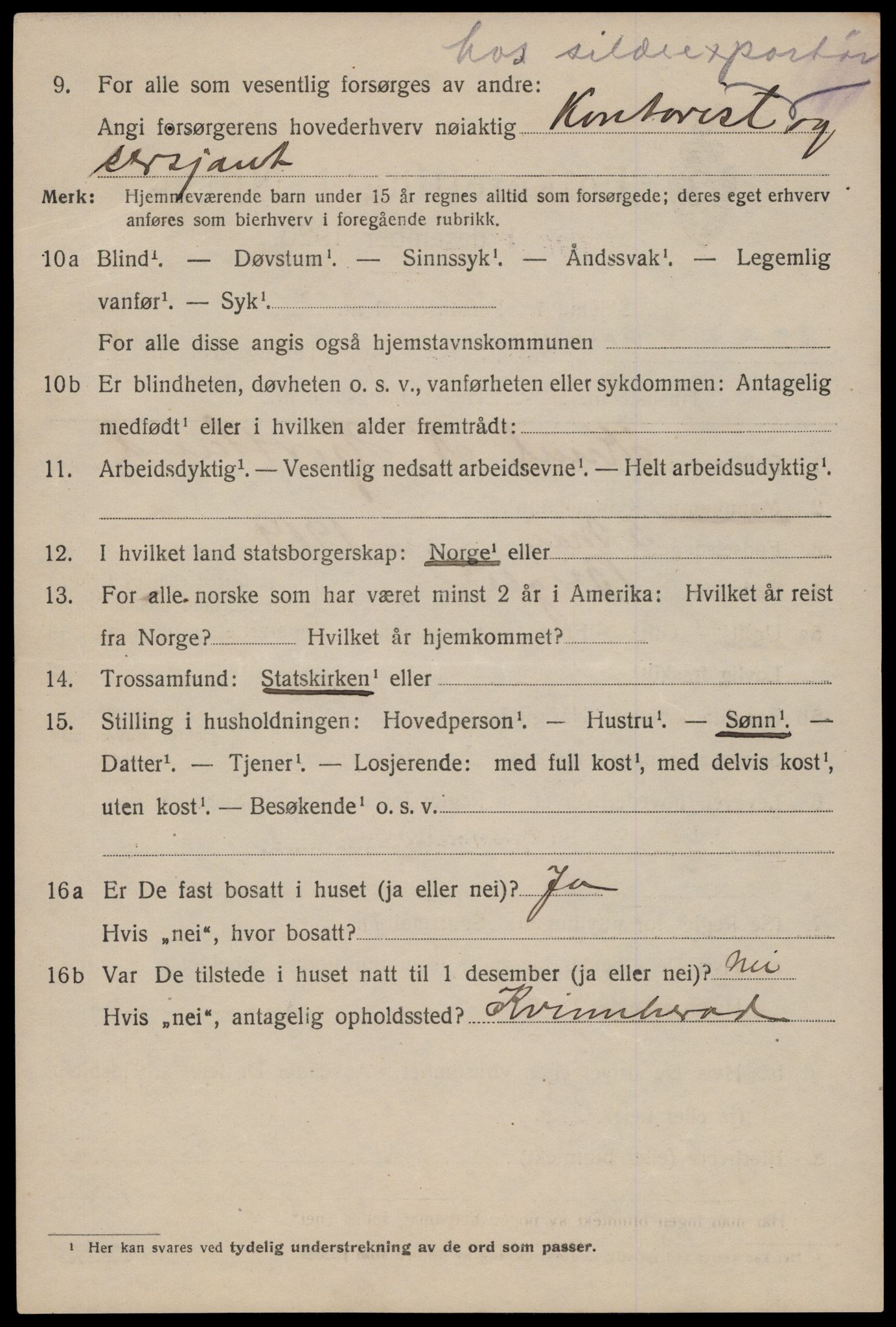 SAST, 1920 census for Haugesund, 1920, p. 12122