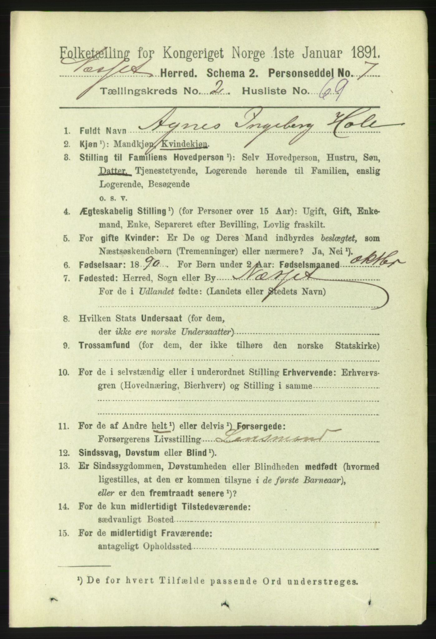 RA, 1891 census for 1543 Nesset, 1891, p. 1030