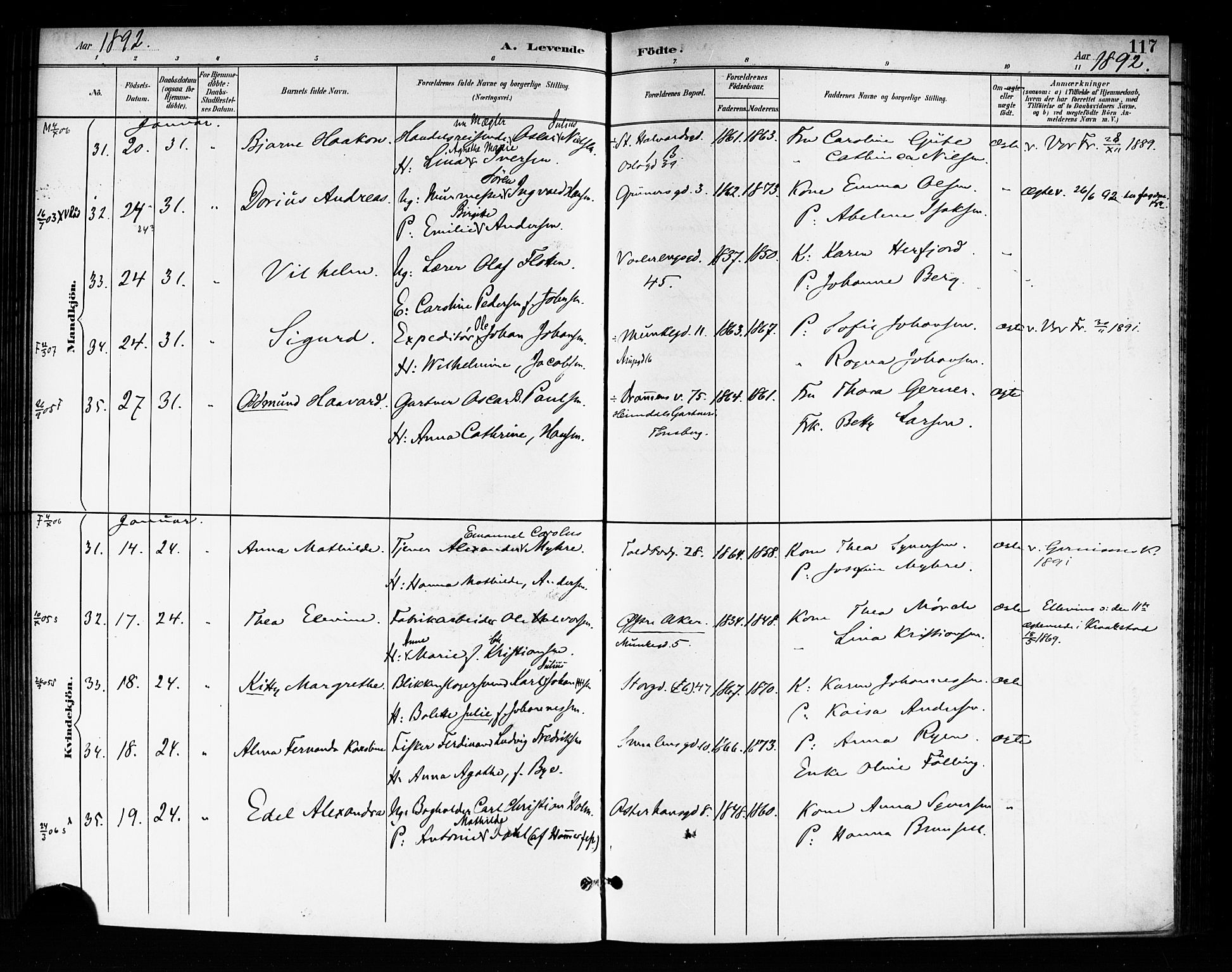 Rikshospitalet prestekontor Kirkebøker, AV/SAO-A-10309b/F/L0008: Parish register (official) no. 8, 1890-1893, p. 117