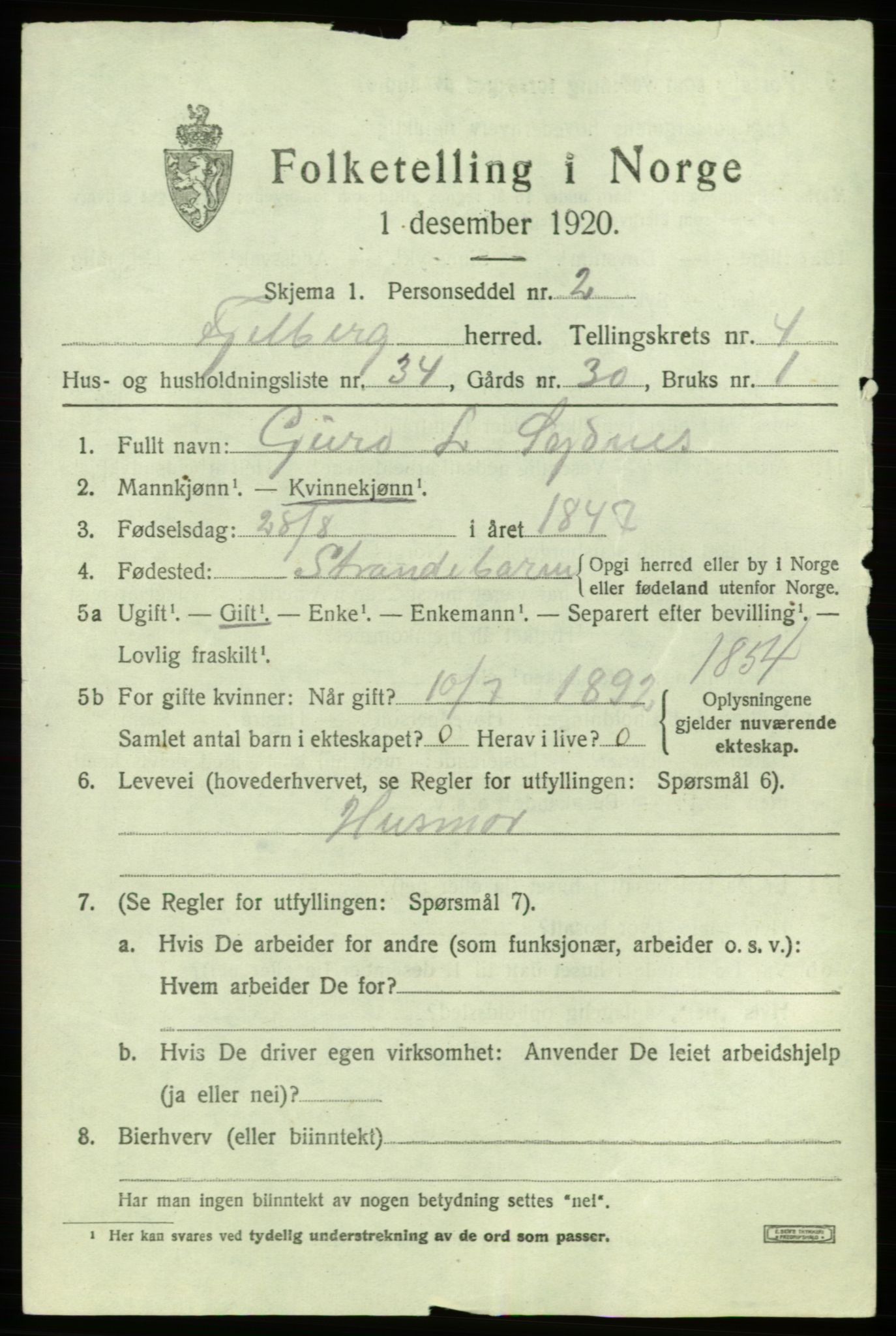 SAB, 1920 census for Fjelberg, 1920, p. 1561