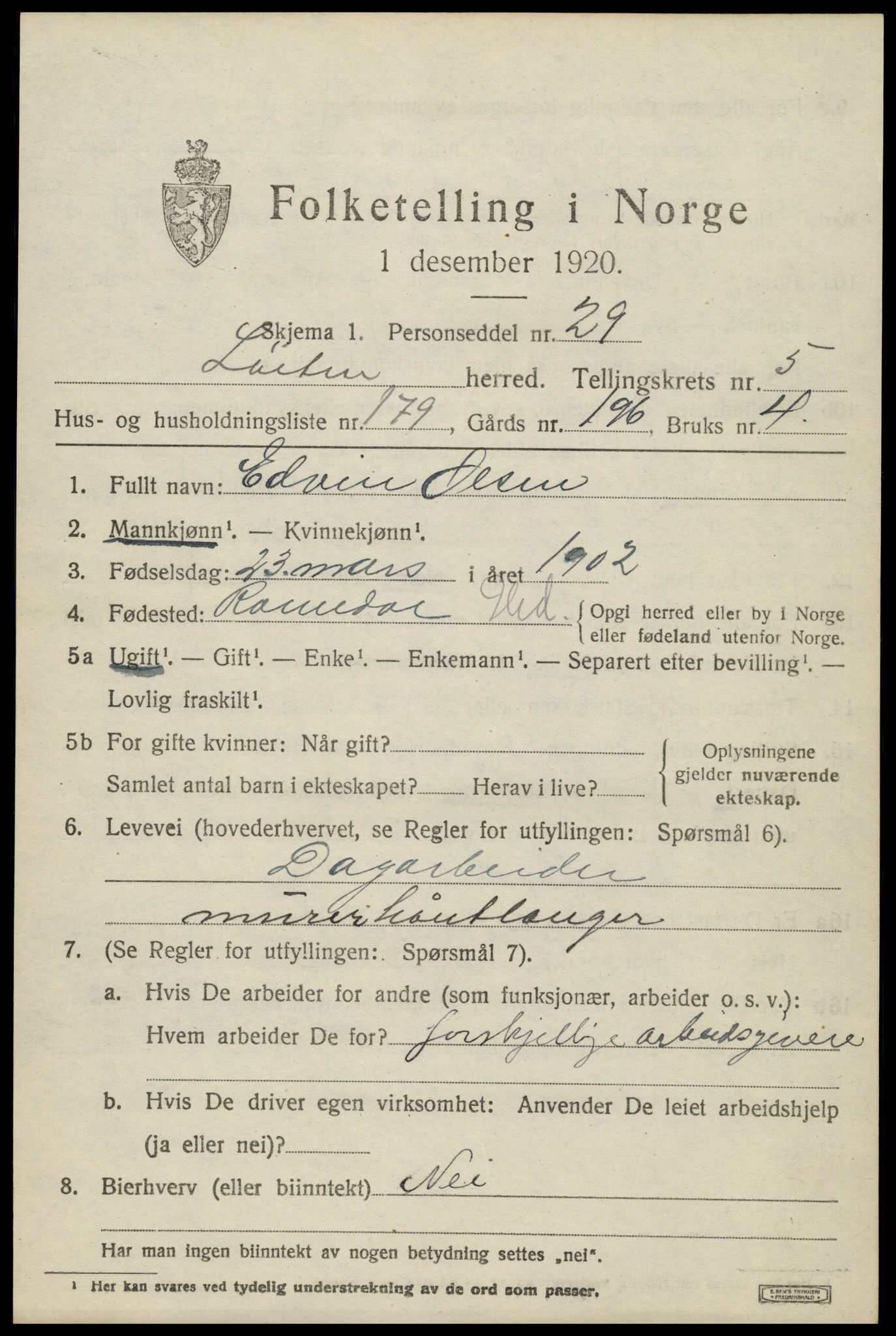 SAH, 1920 census for Løten, 1920, p. 11859