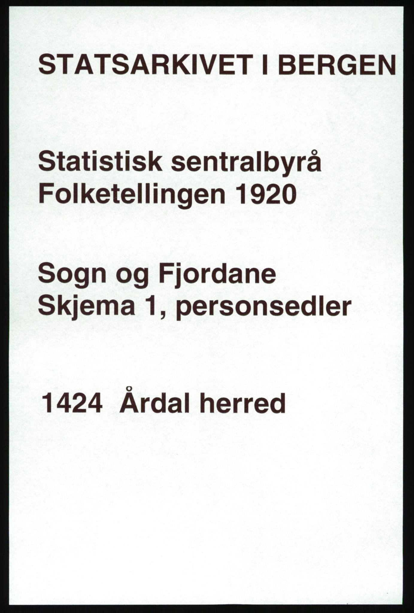 SAB, 1920 census for Årdal, 1920, p. 501