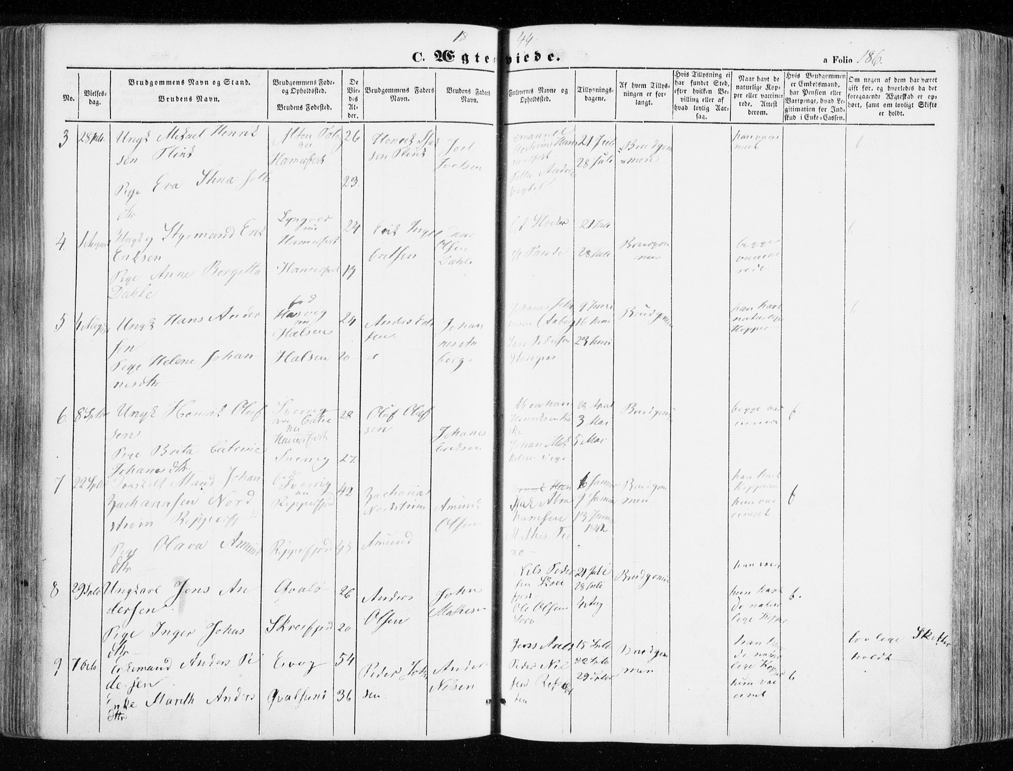 Hammerfest sokneprestkontor, SATØ/S-1347/H/Ha/L0004.kirke: Parish register (official) no. 4, 1843-1856, p. 186