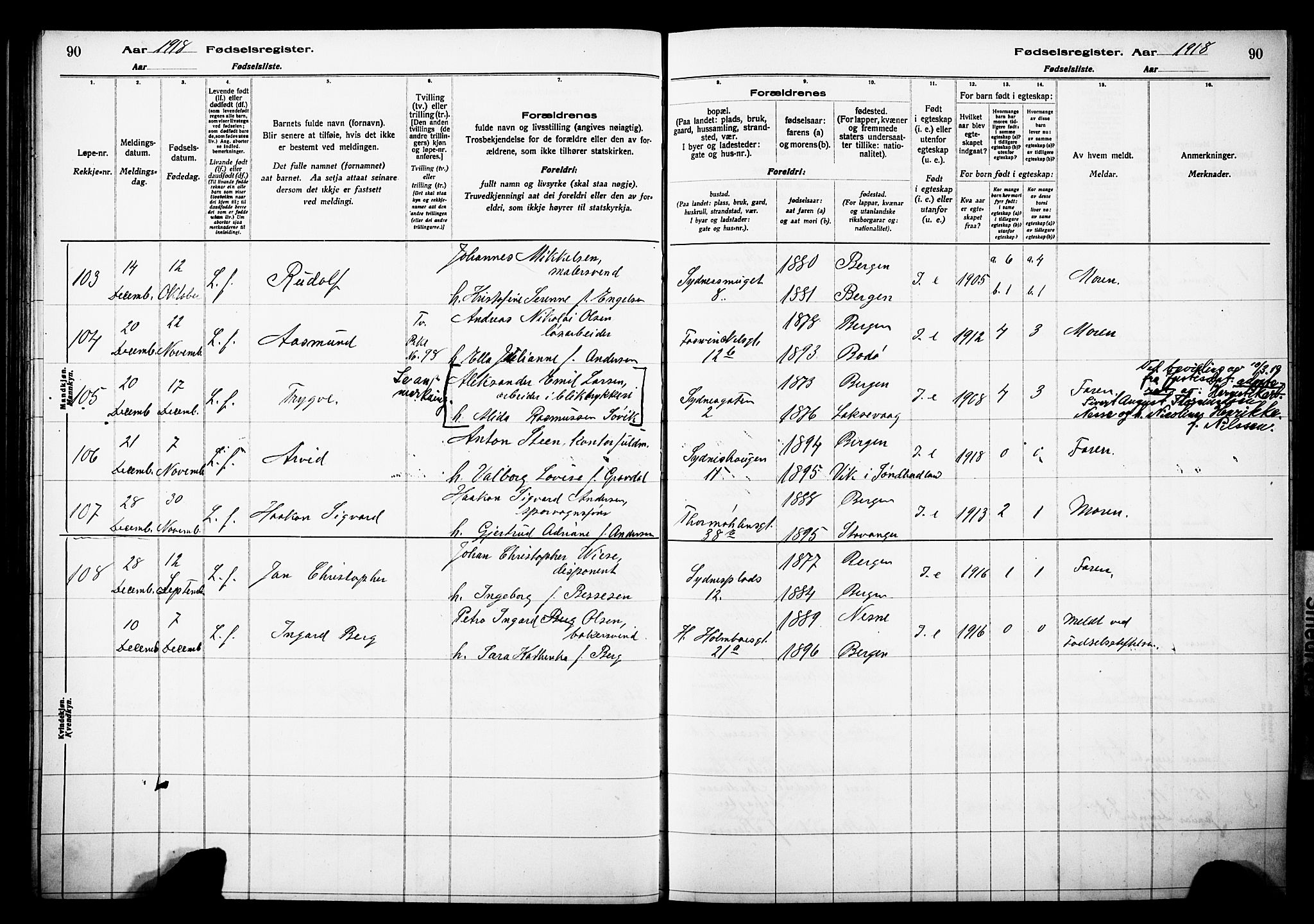 Johanneskirken sokneprestembete, SAB/A-76001/I/Id/L00A1: Birth register no. A 1, 1916-1924, p. 90