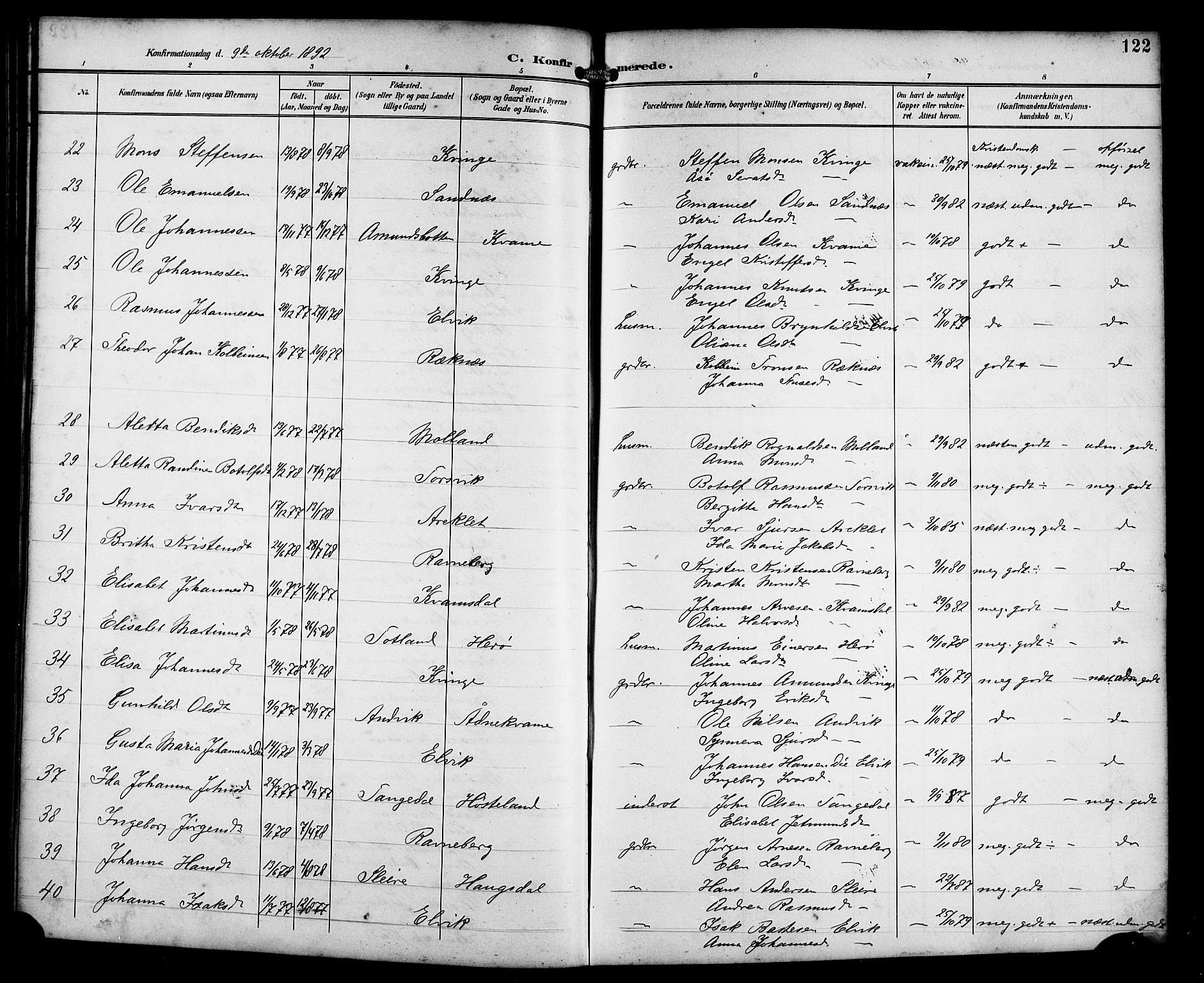 Masfjorden Sokneprestembete, AV/SAB-A-77001: Parish register (copy) no. B 1, 1892-1913, p. 122