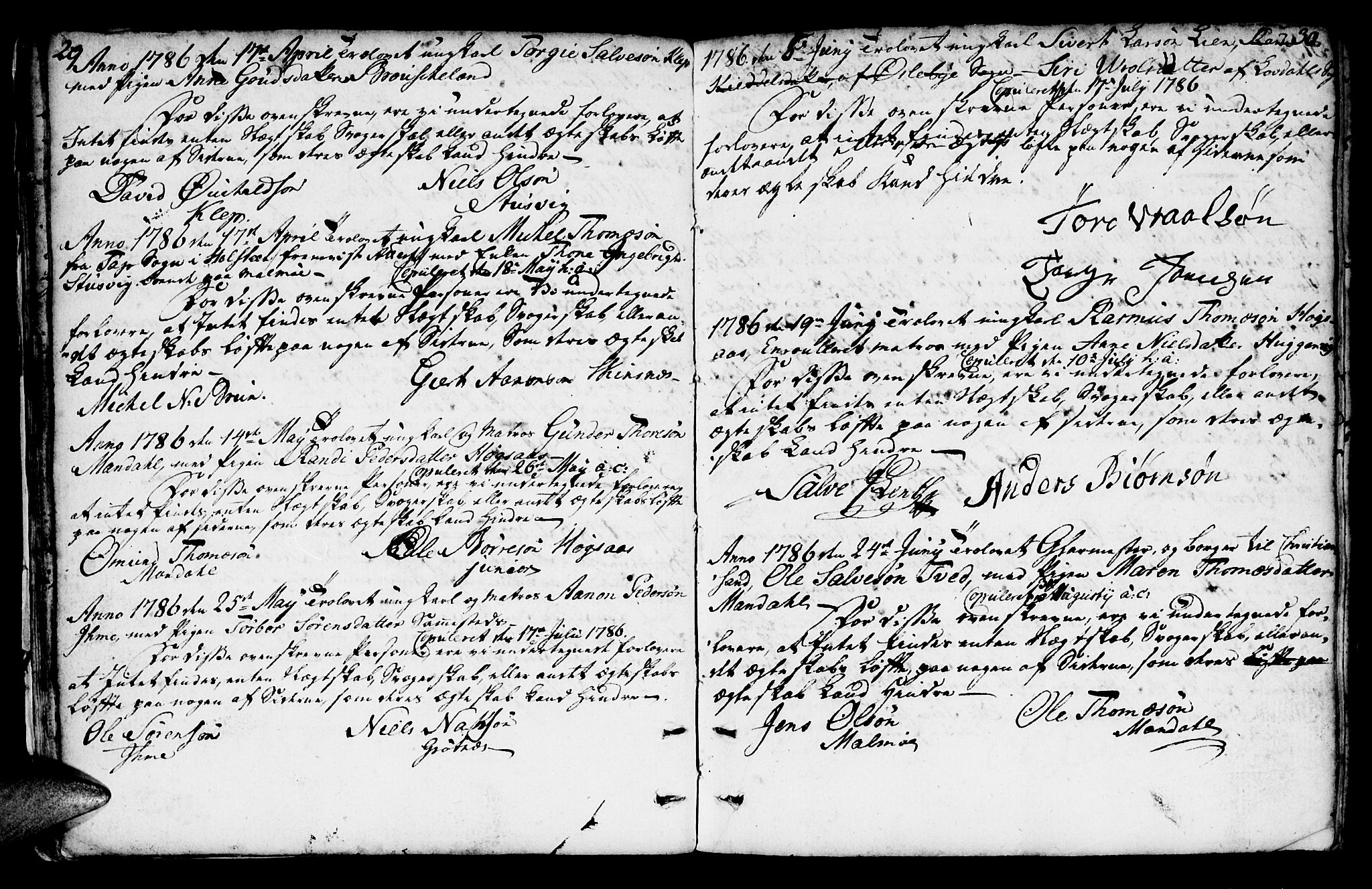 Mandal sokneprestkontor, AV/SAK-1111-0030/F/Fa/Faa/L0007: Parish register (official) no. A 7, 1783-1818, p. 29-30