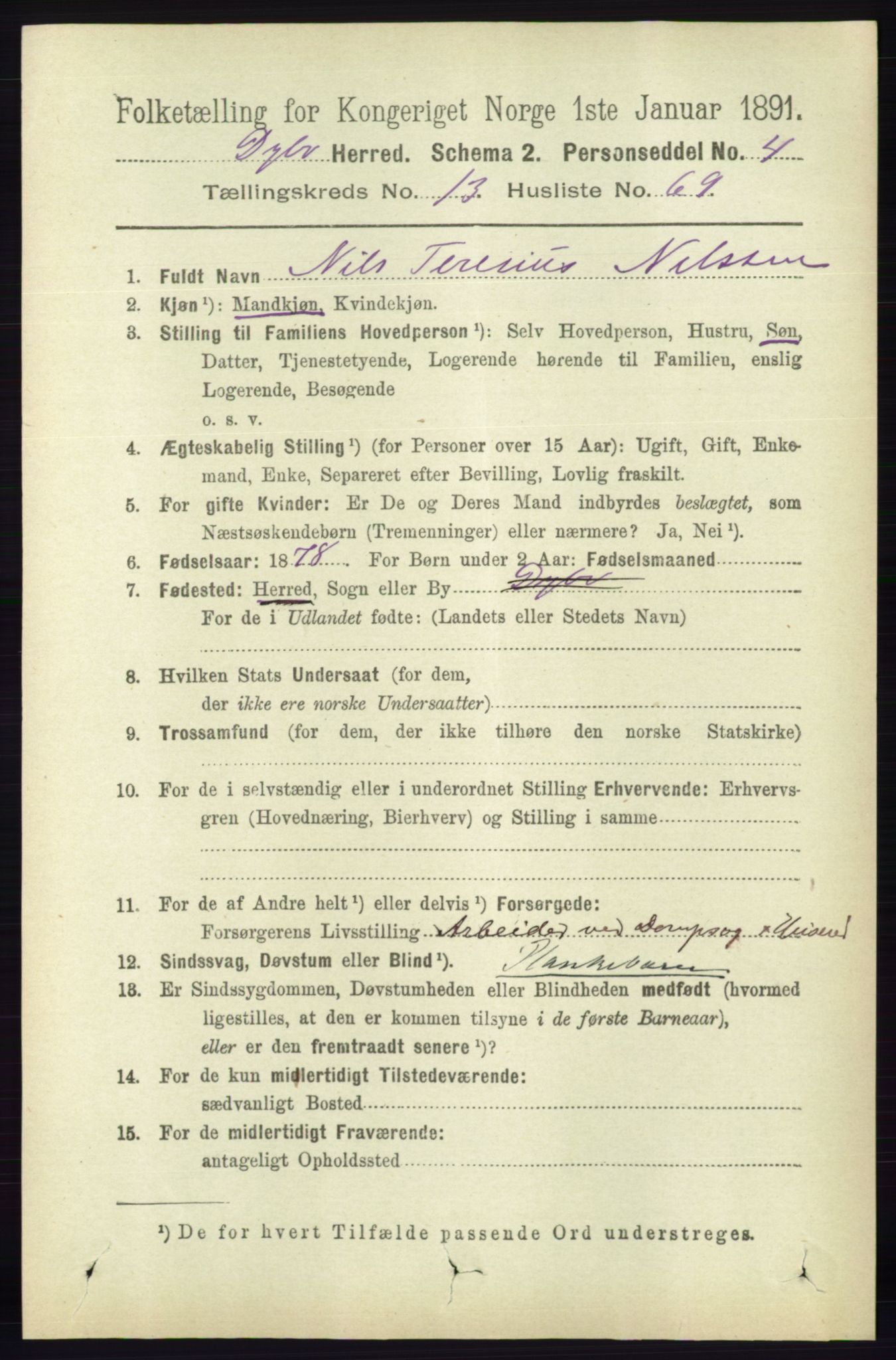 RA, 1891 census for 0915 Dypvåg, 1891, p. 5697