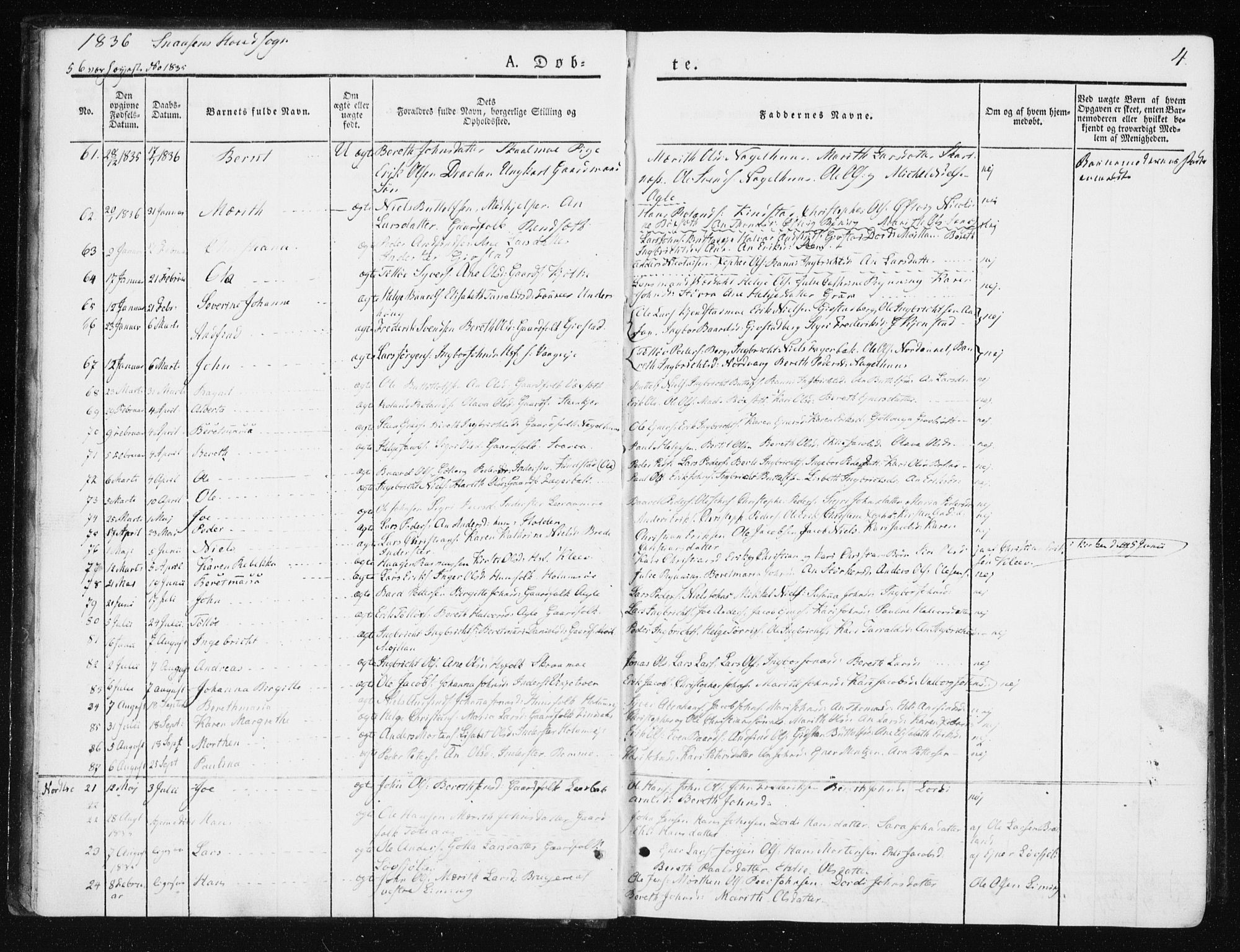 Ministerialprotokoller, klokkerbøker og fødselsregistre - Nord-Trøndelag, SAT/A-1458/749/L0470: Parish register (official) no. 749A04, 1834-1853, p. 4