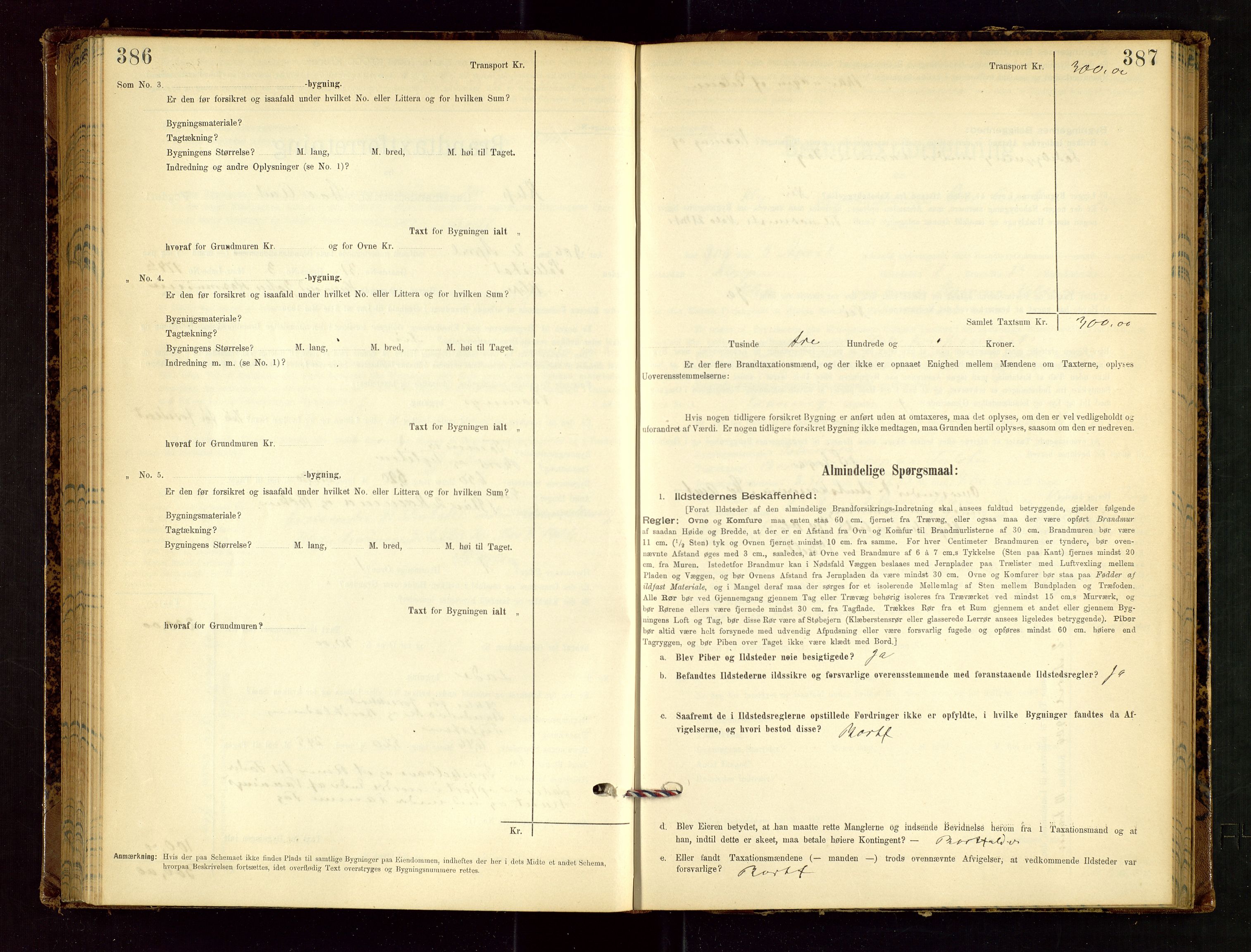 Klepp lensmannskontor, AV/SAST-A-100163/Goc/L0002: "Brandtaxationsprotokol" m/register, 1898-1902, p. 386-387