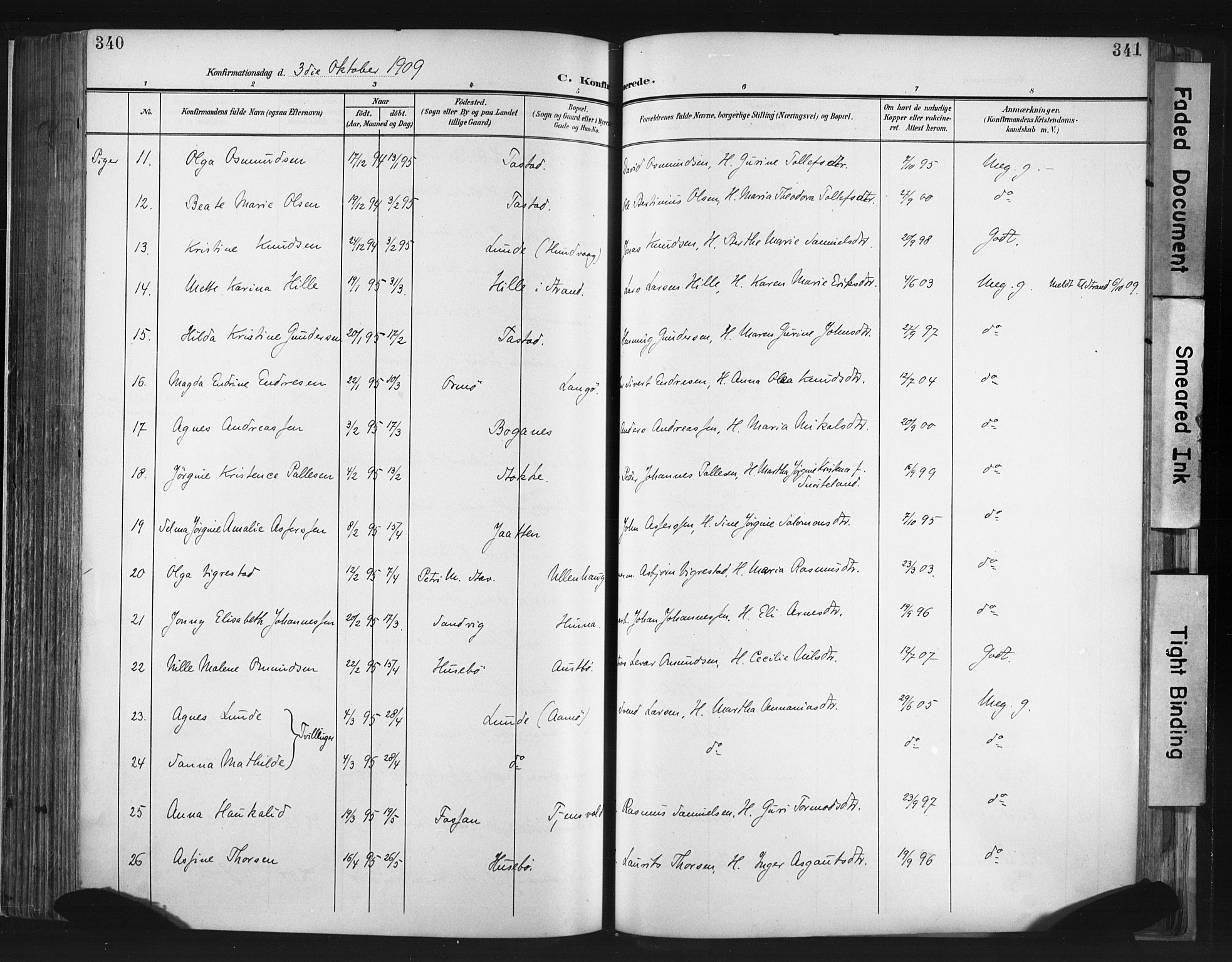 Hetland sokneprestkontor, SAST/A-101826/30/30BA/L0013: Parish register (official) no. A 13, 1904-1918, p. 340-341