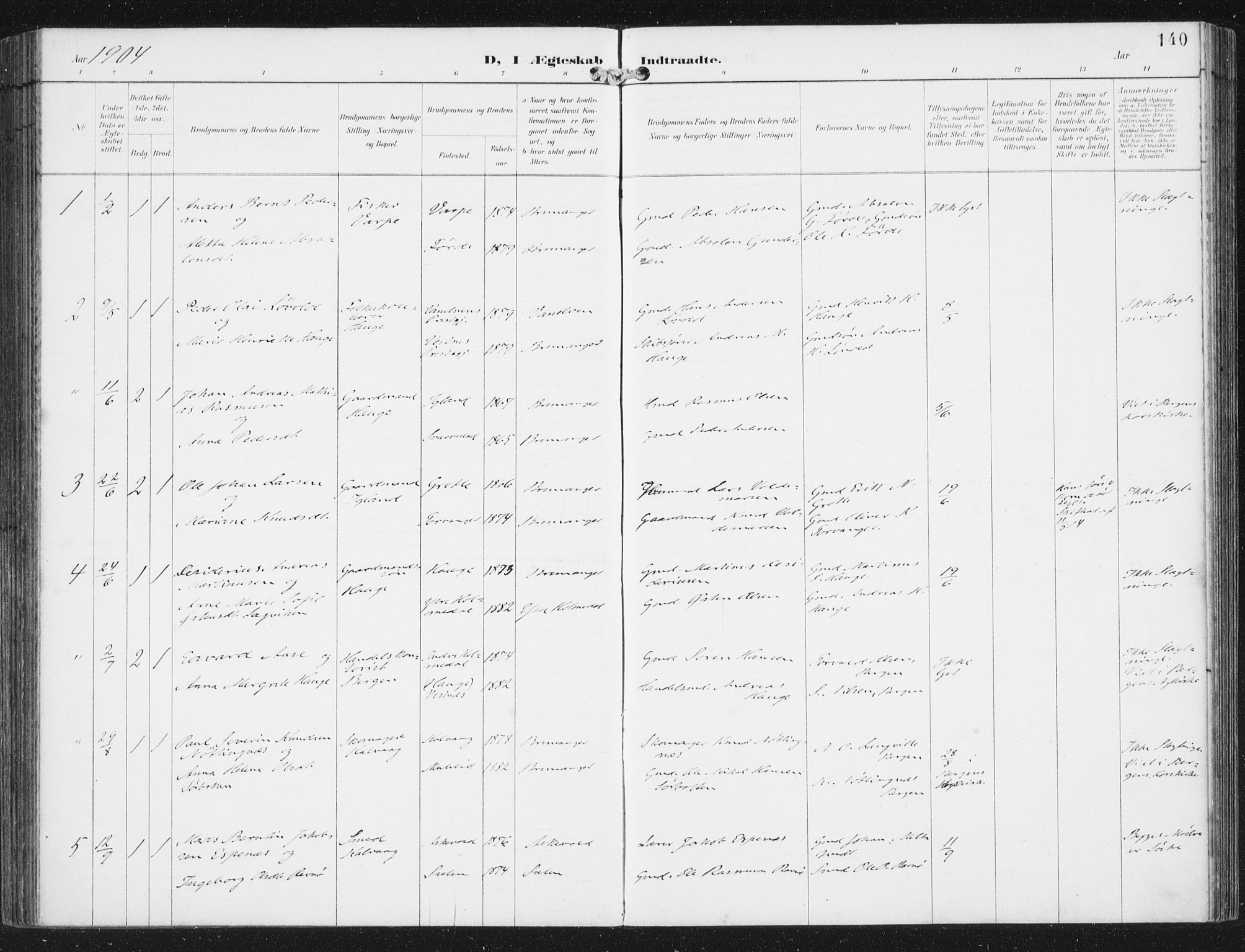 Bremanger sokneprestembete, SAB/A-82201/H/Haa/Haab/L0002: Parish register (official) no. B  2, 1896-1908, p. 140