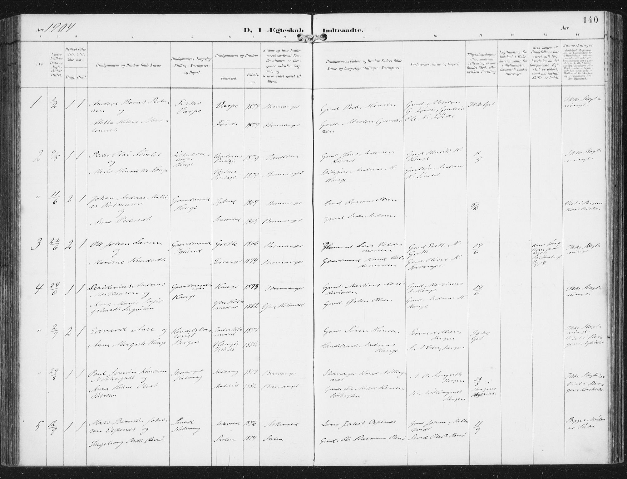 Bremanger sokneprestembete, AV/SAB-A-82201/H/Haa/Haab/L0002: Parish register (official) no. B  2, 1896-1908, p. 140