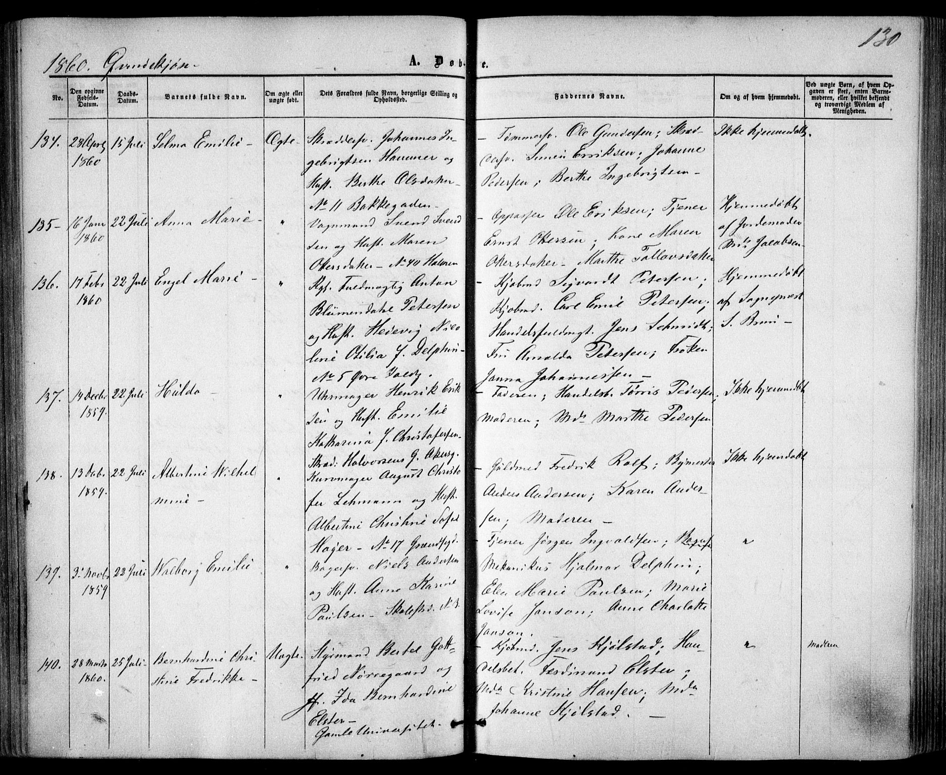 Trefoldighet prestekontor Kirkebøker, SAO/A-10882/F/Fa/L0001: Parish register (official) no. I 1, 1858-1863, p. 130