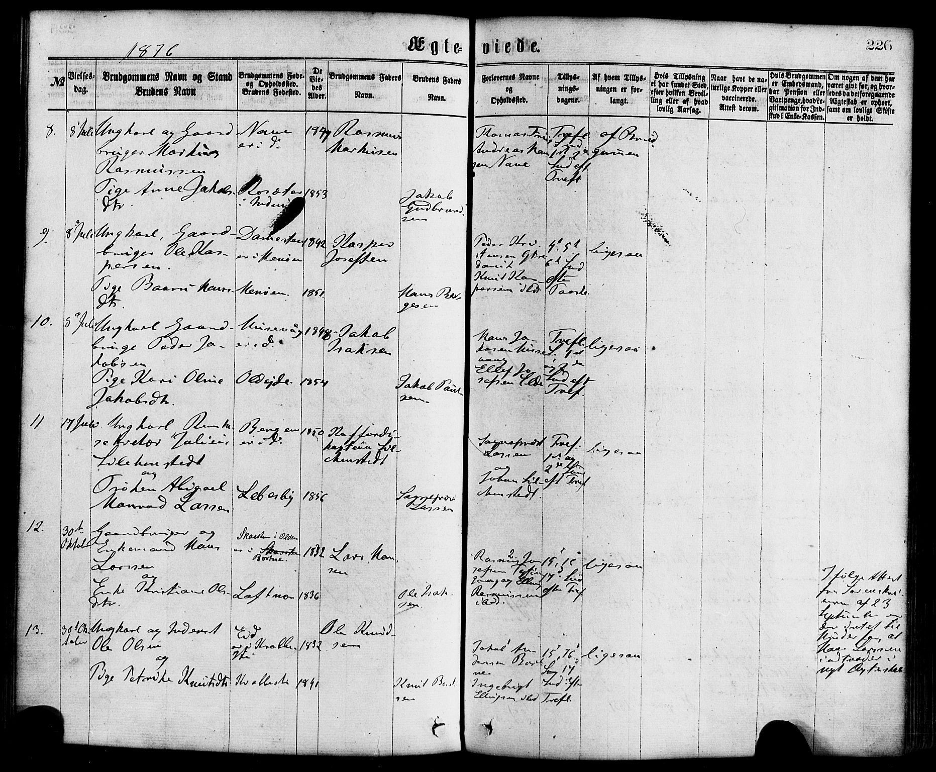 Davik sokneprestembete, AV/SAB-A-79701/H/Haa/Haaa/L0006: Parish register (official) no. A 6, 1867-1881, p. 226