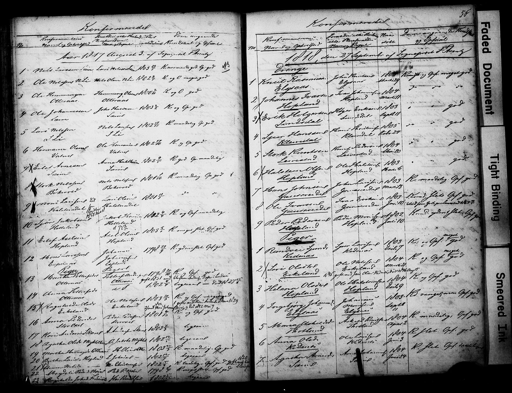 Alversund Sokneprestembete, AV/SAB-A-73901/H/Ha/Hab: Parish register (copy) no. D 1, 1800-1870, p. 56