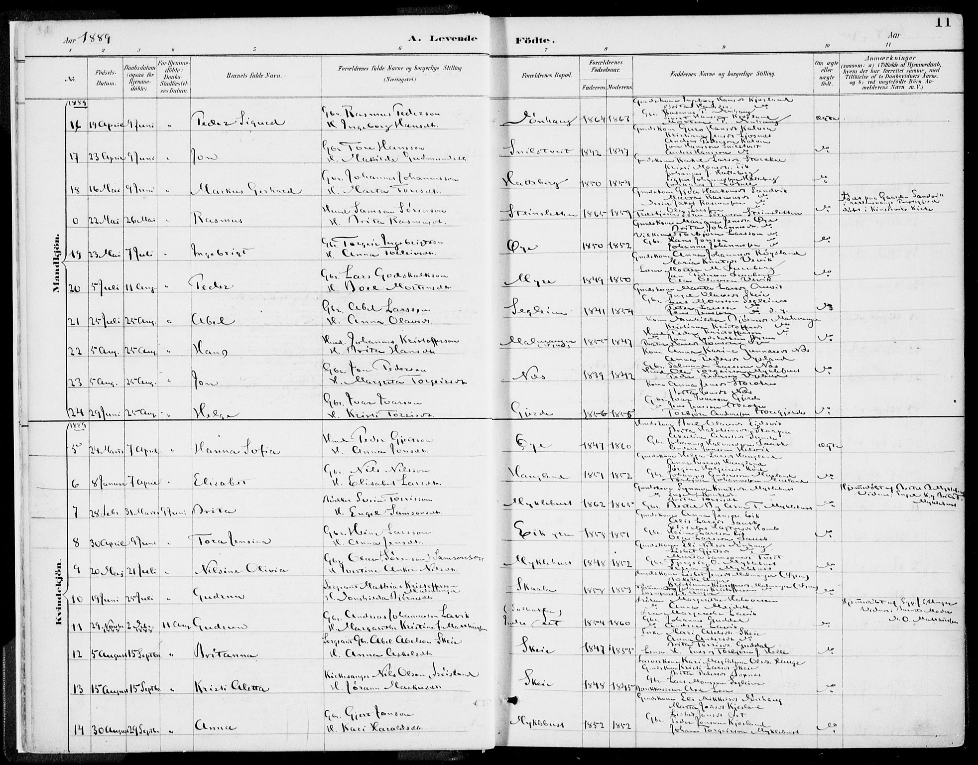 Kvinnherad sokneprestembete, SAB/A-76401/H/Haa: Parish register (official) no. B  1, 1887-1921, p. 11
