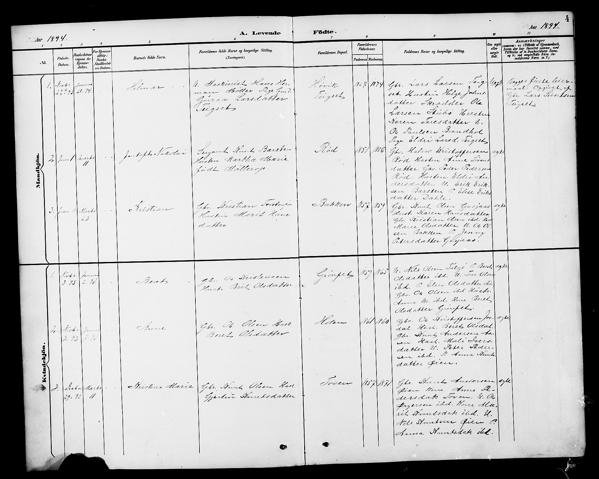 Ministerialprotokoller, klokkerbøker og fødselsregistre - Møre og Romsdal, SAT/A-1454/551/L0632: Parish register (copy) no. 551C04, 1894-1920, p. 4