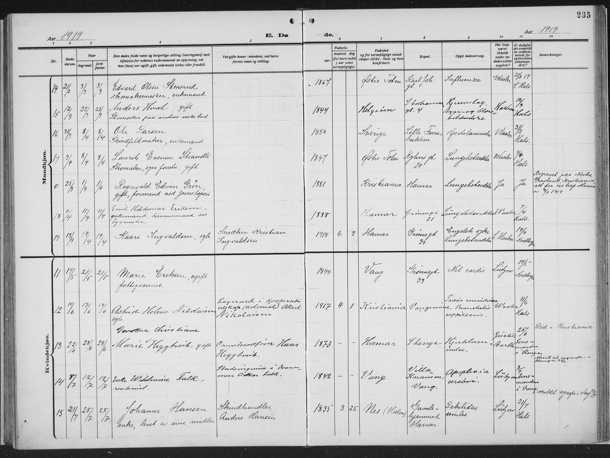 Hamar prestekontor, AV/SAH-DOMPH-002/H/Ha/Haa/L0002: Parish register (official) no. 2, 1915-1936, p. 235