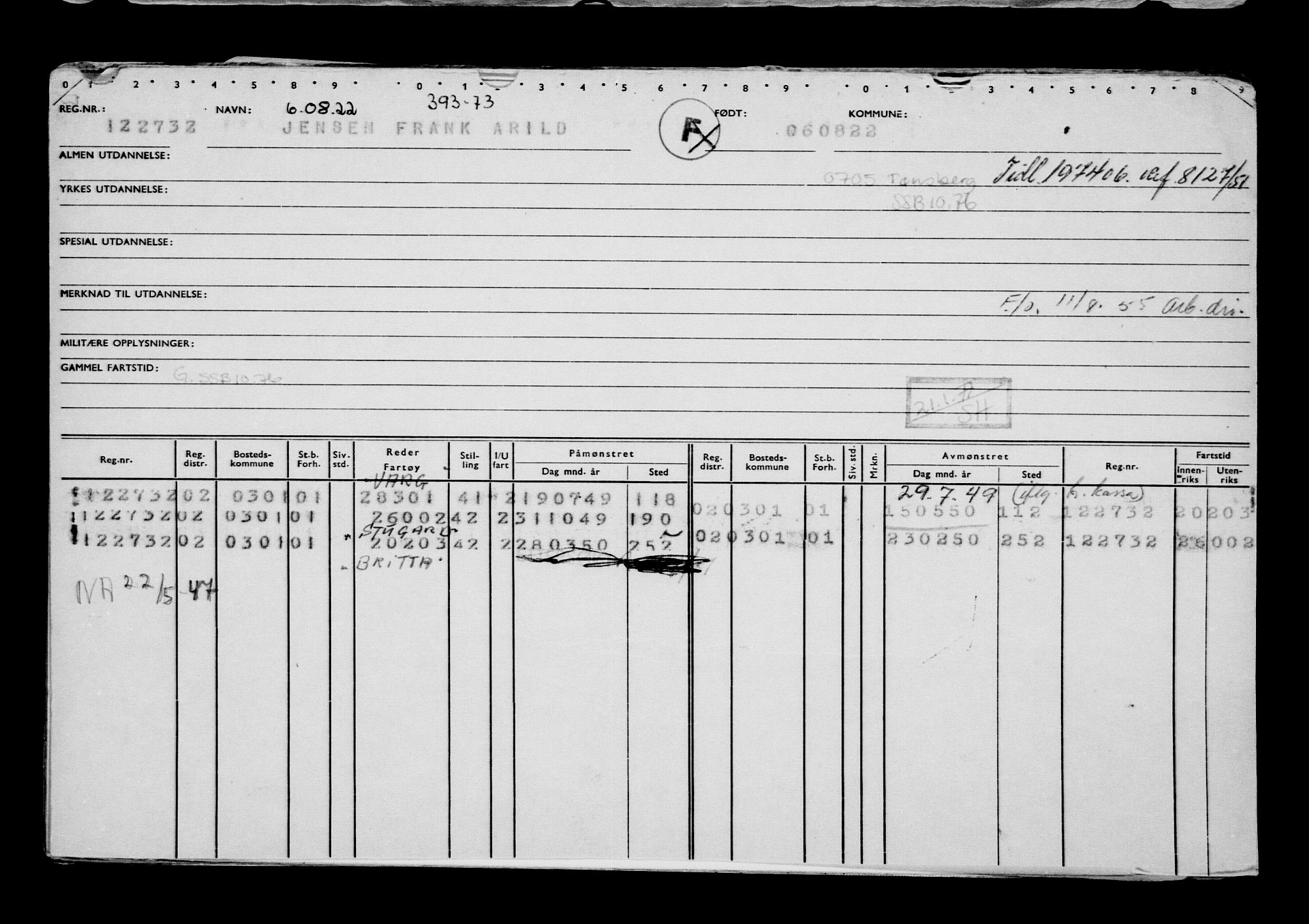 Direktoratet for sjømenn, AV/RA-S-3545/G/Gb/L0209: Hovedkort, 1922, p. 404