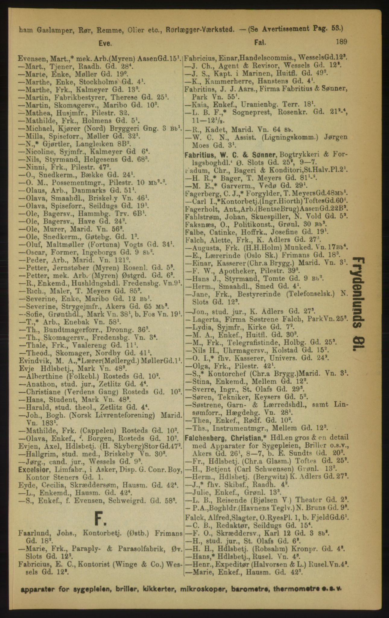 Kristiania/Oslo adressebok, PUBL/-, 1891, p. 189
