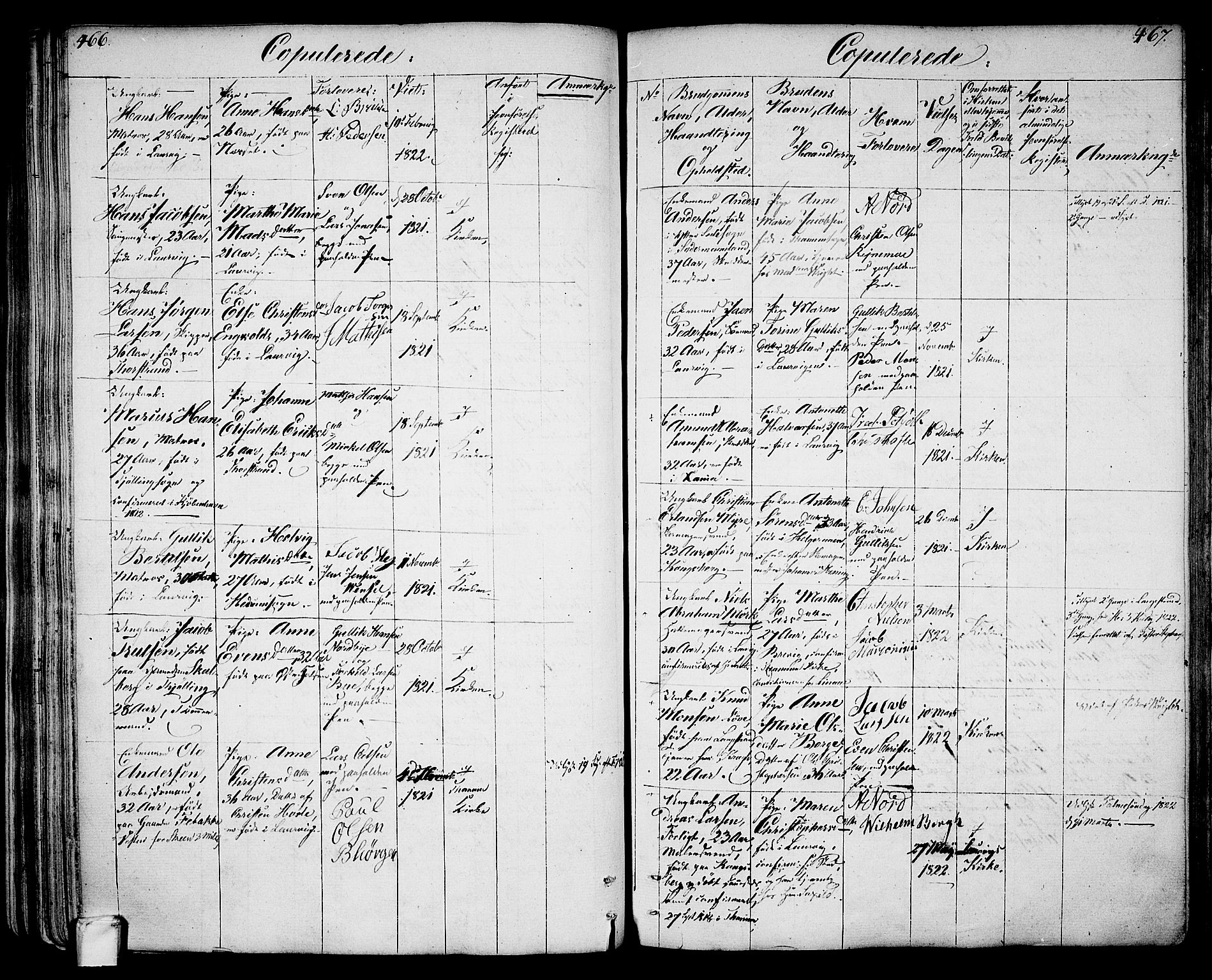 Larvik kirkebøker, AV/SAKO-A-352/G/Ga/L0002: Parish register (copy) no. I 2, 1807-1830, p. 466-467