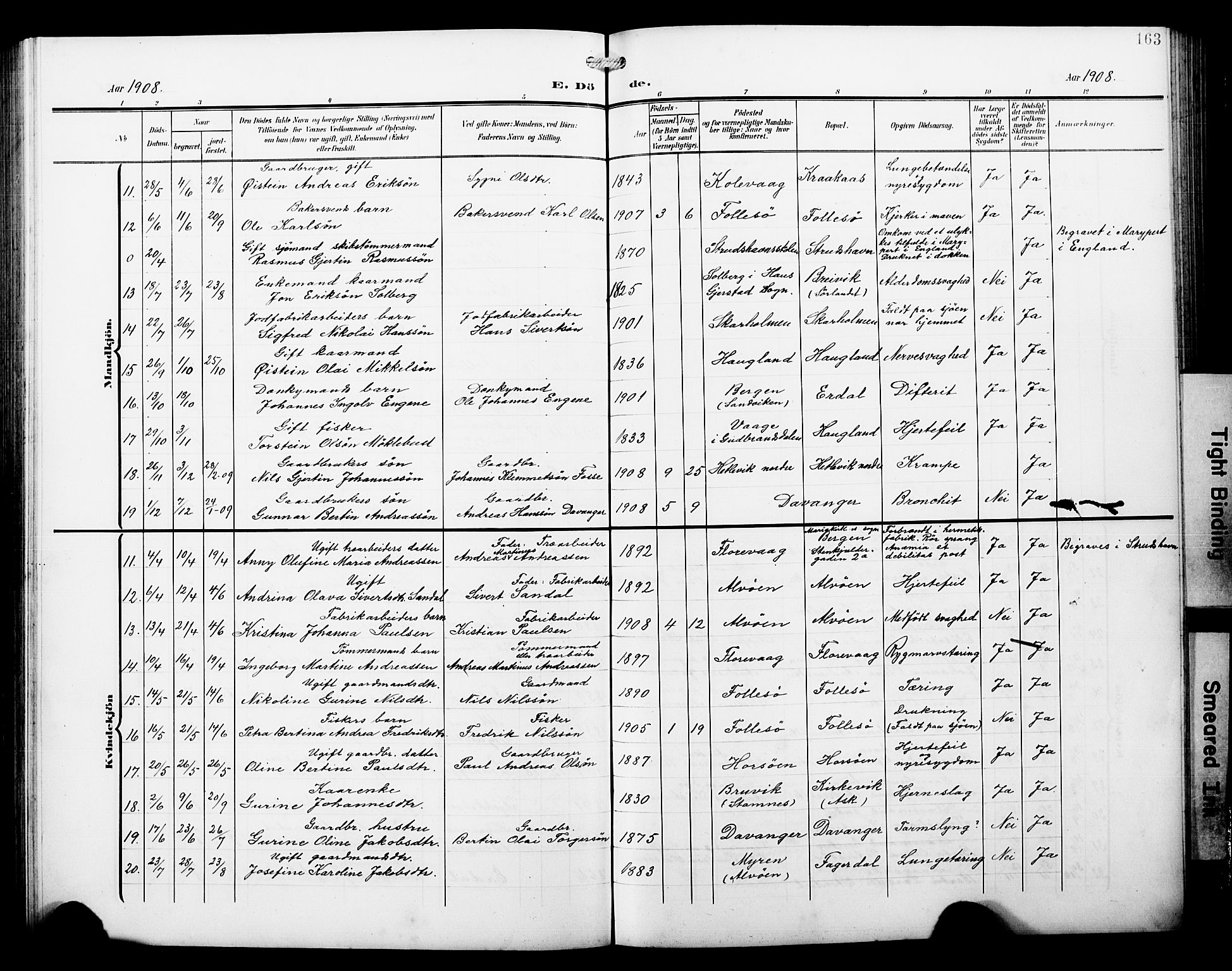 Askøy Sokneprestembete, AV/SAB-A-74101/H/Ha/Hab/Haba/L0014: Parish register (copy) no. A 14, 1904-1927, p. 163