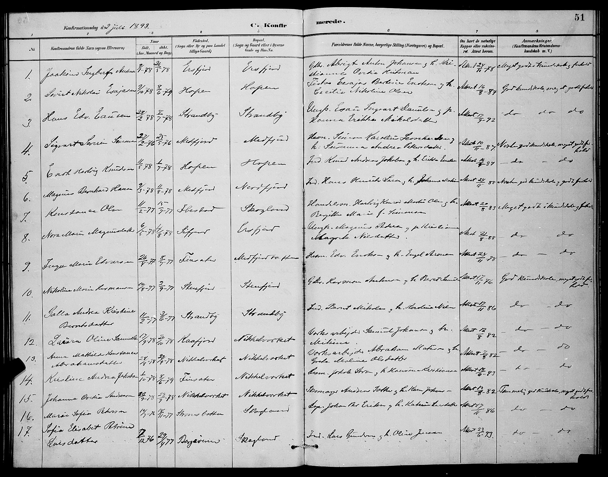 Berg sokneprestkontor, SATØ/S-1318/G/Ga/Gab/L0004klokker: Parish register (copy) no. 4, 1887-1897, p. 51